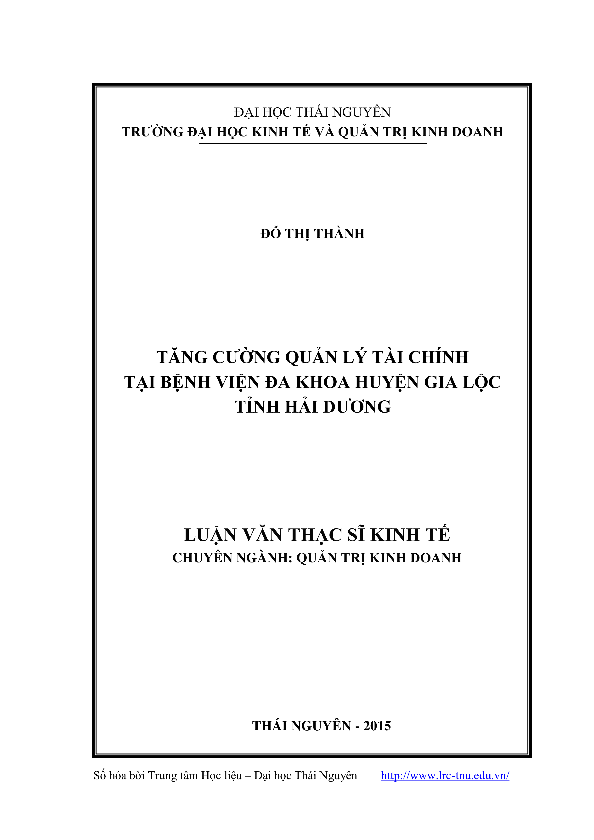 Tăng cường quản lý tài chính tại Bệnh viện Đa khoa huyện Gia Lộc tỉnh Hải Dương