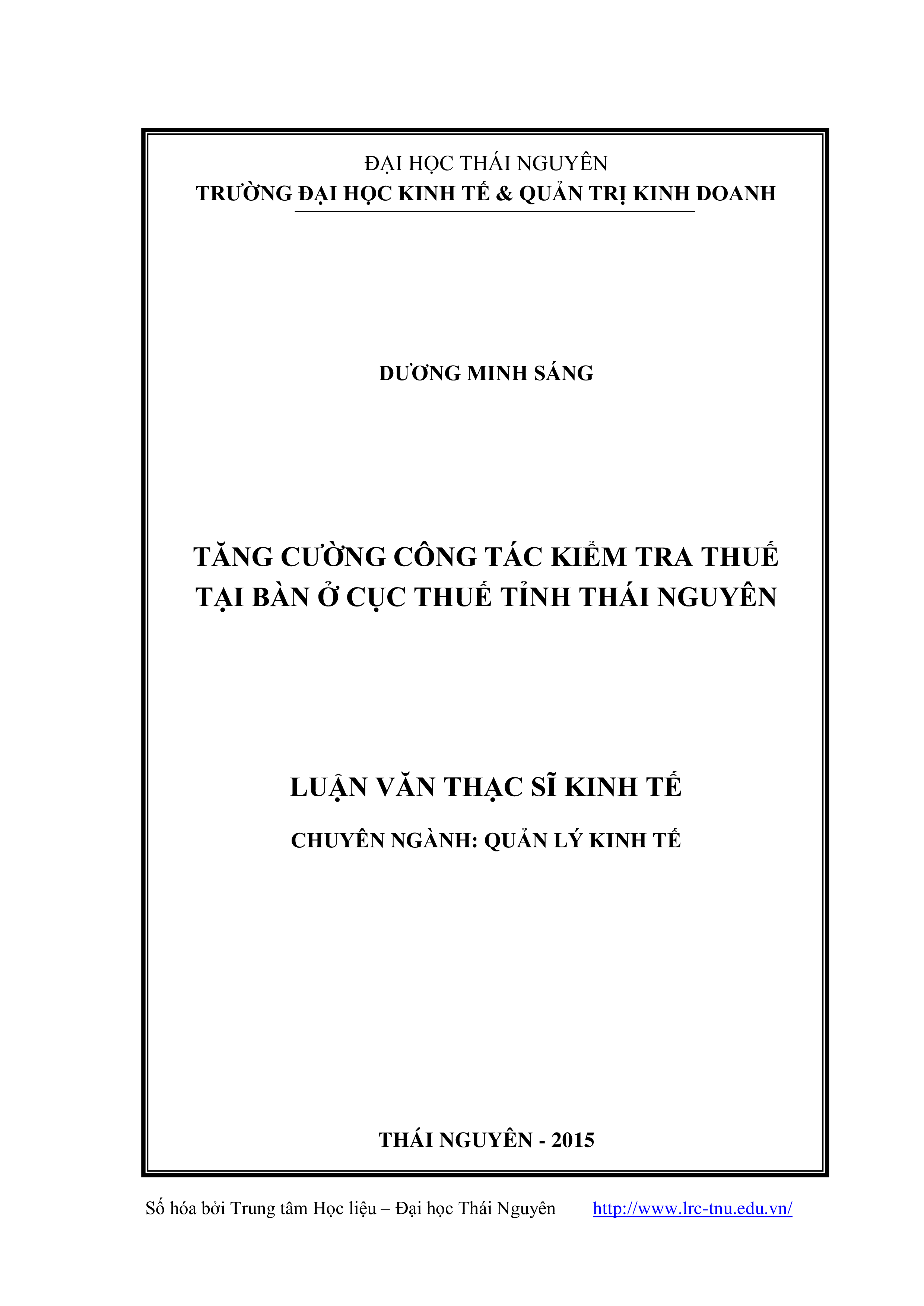 Tăng cường công tác kiêm tra thuế tại Bàn ở cục thuế tỉnh Thái Nguyên