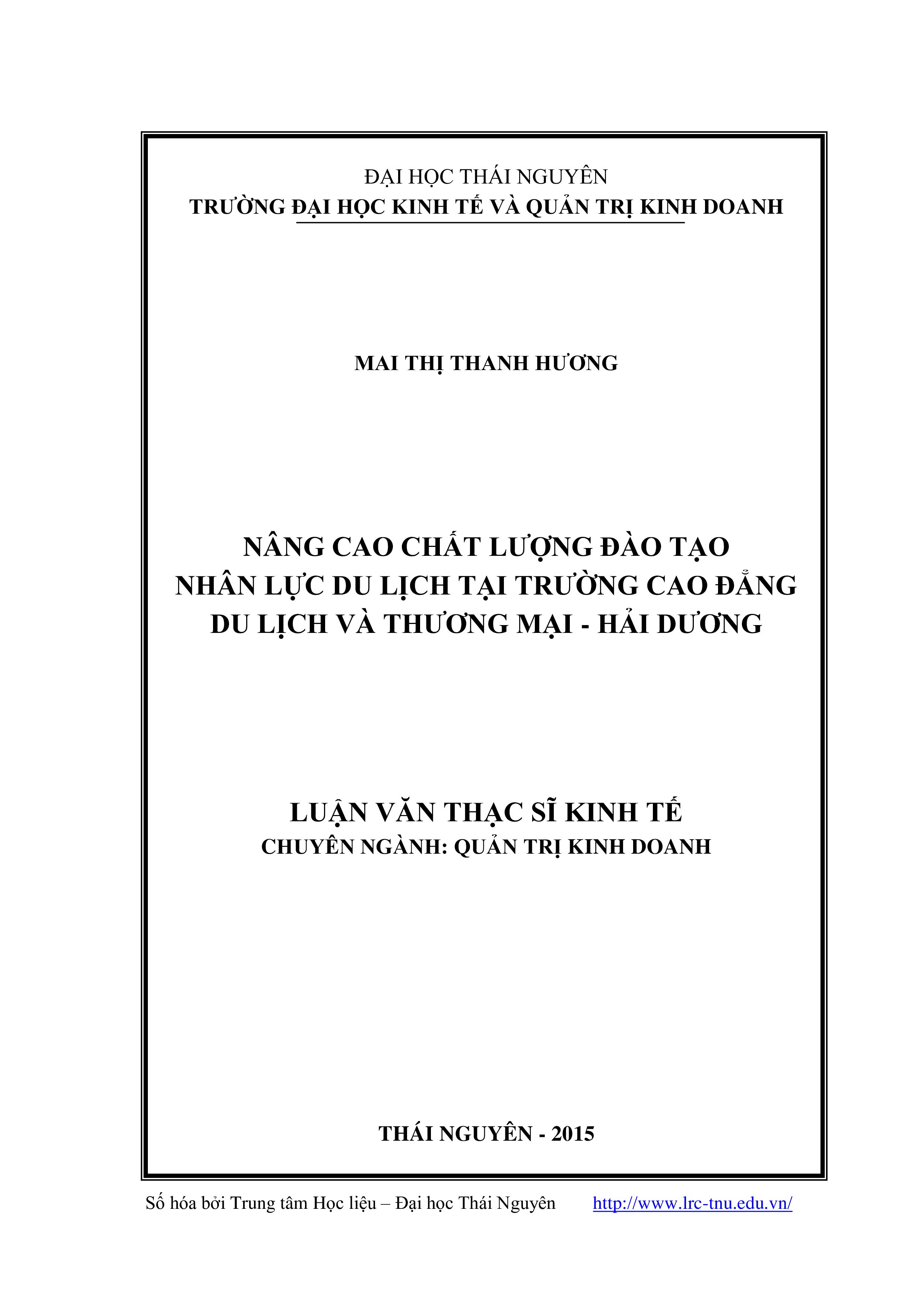 Nâng cao chất lượng đào tạo nhân lực du lịch tại trường Cao đẳng du lịch và thương mại - Hải Dương