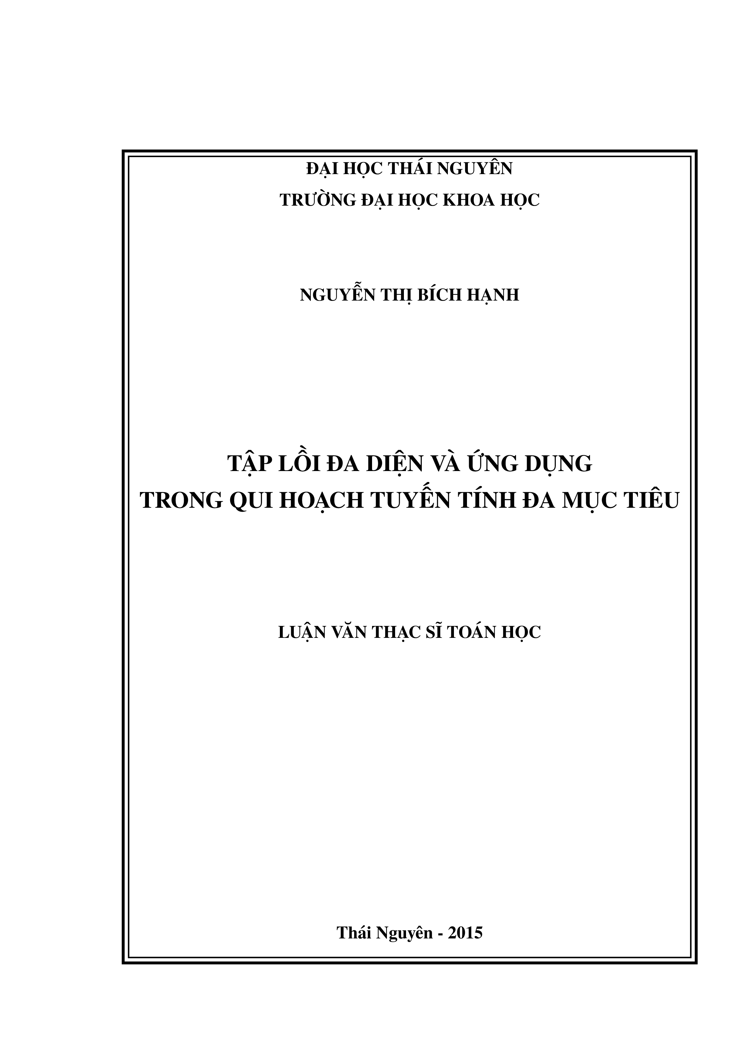 Tập lồi đa diện và ứng dụng trong quy hoạch tuyến tính đa mục tiêu