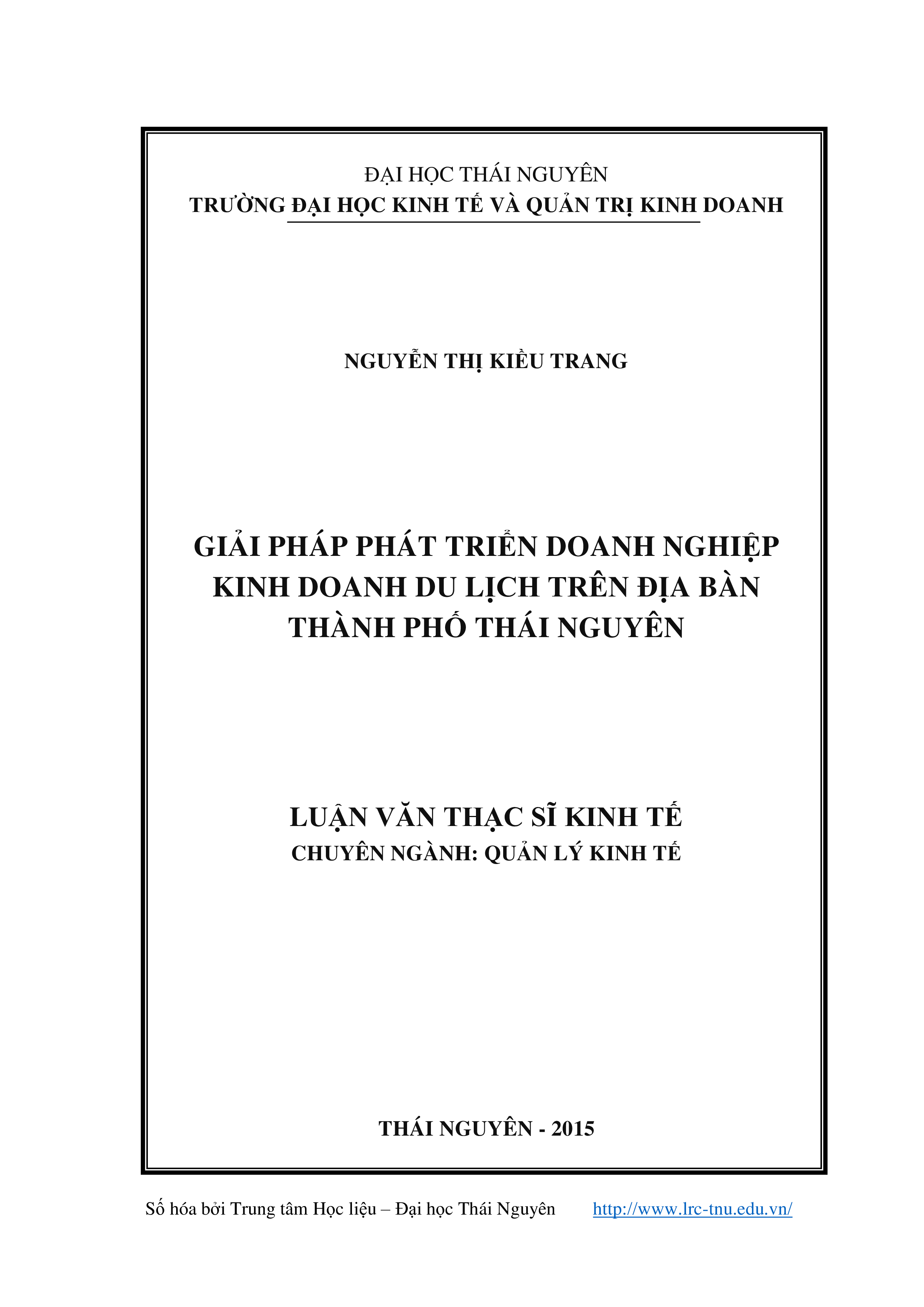 Giải pháp phát triển doanh nghiệp kinh doanh du lịch trên địa bàn thành phố Thái Nguyên