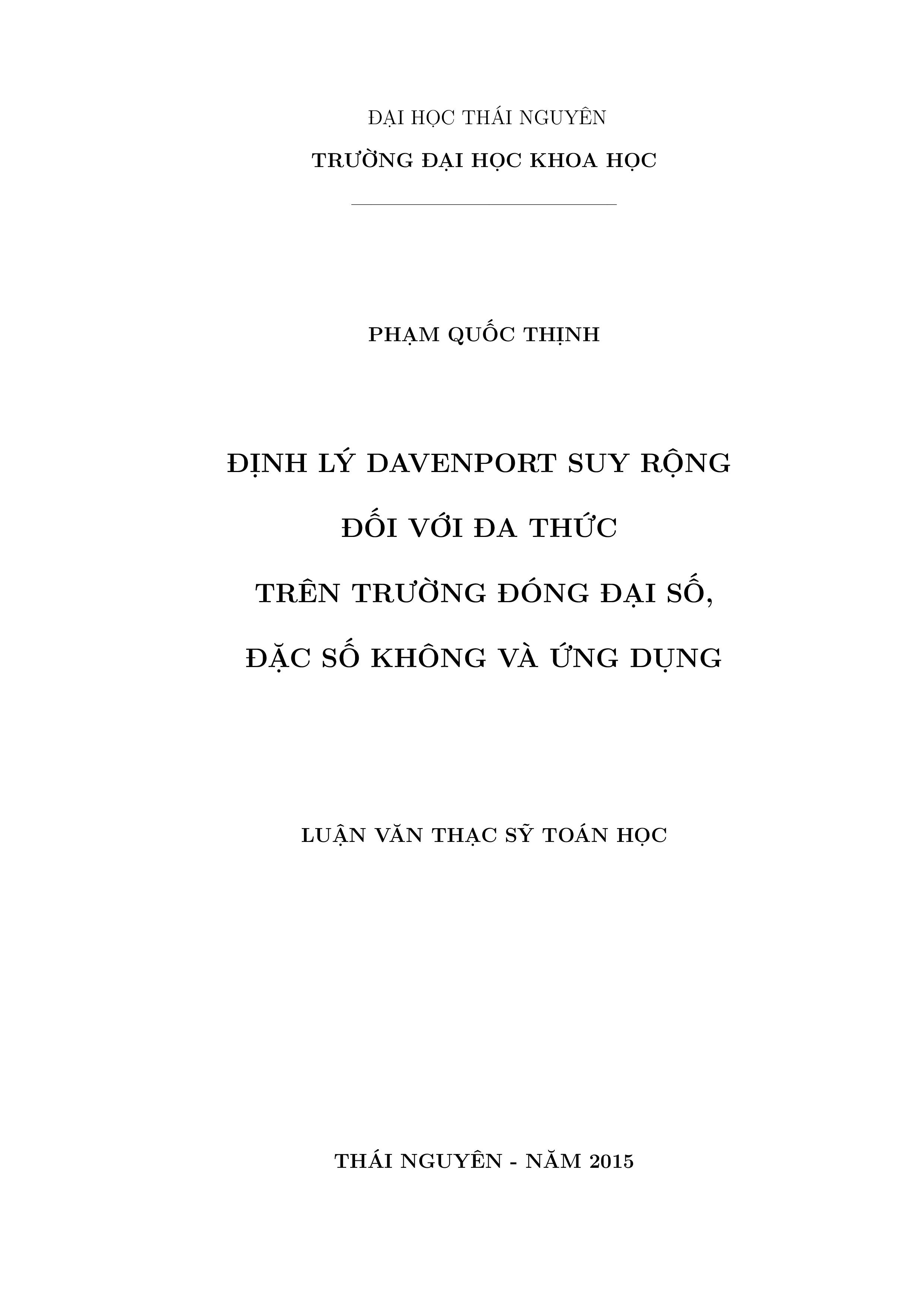 Định lý Davenport suy rộng đối với đa thức trên trường đóng đại số, đặc số không và ứng dụng