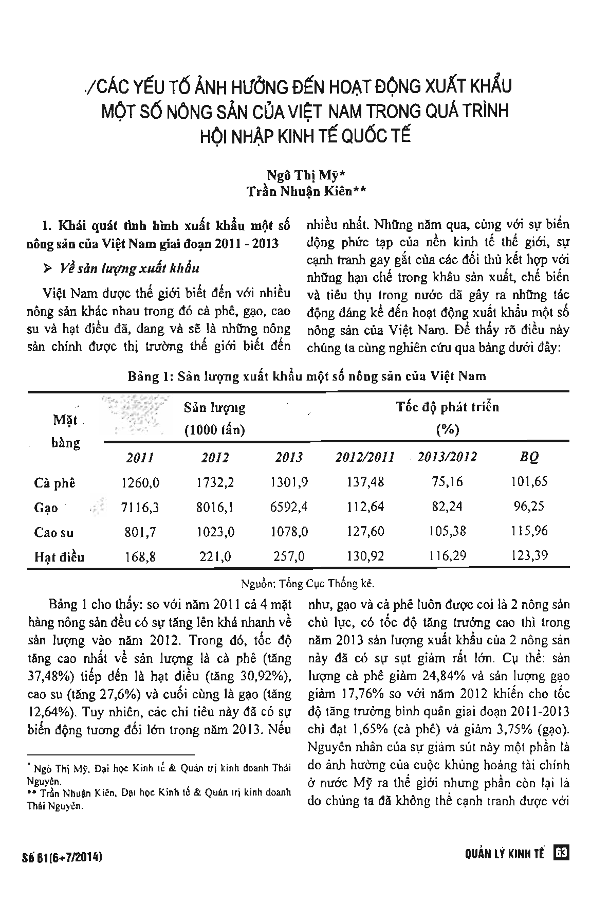 Các yếu tố ảnh hưởng đến hoạt động xuất khẩu một số nông sản của Việt Nam trong quá trình hội nhập kinh tế quốc tế