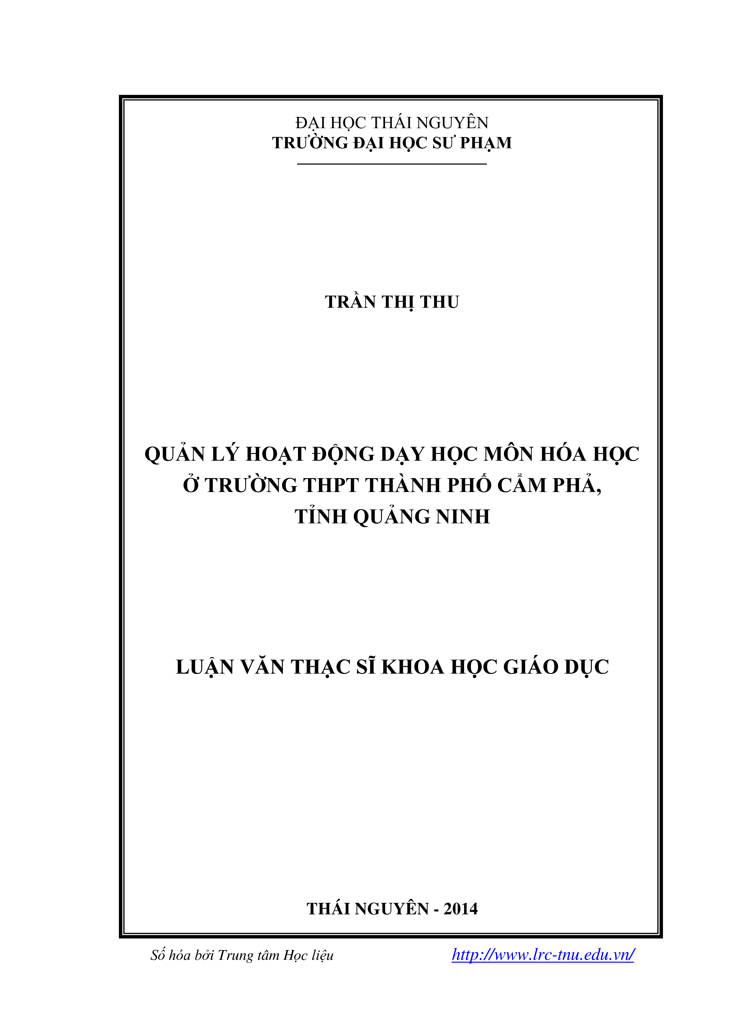 Quản lý hoạt động dạy học môn hóa học ở trường THPT thành phố Cẩm Phả, tỉnh Quảng Ninh