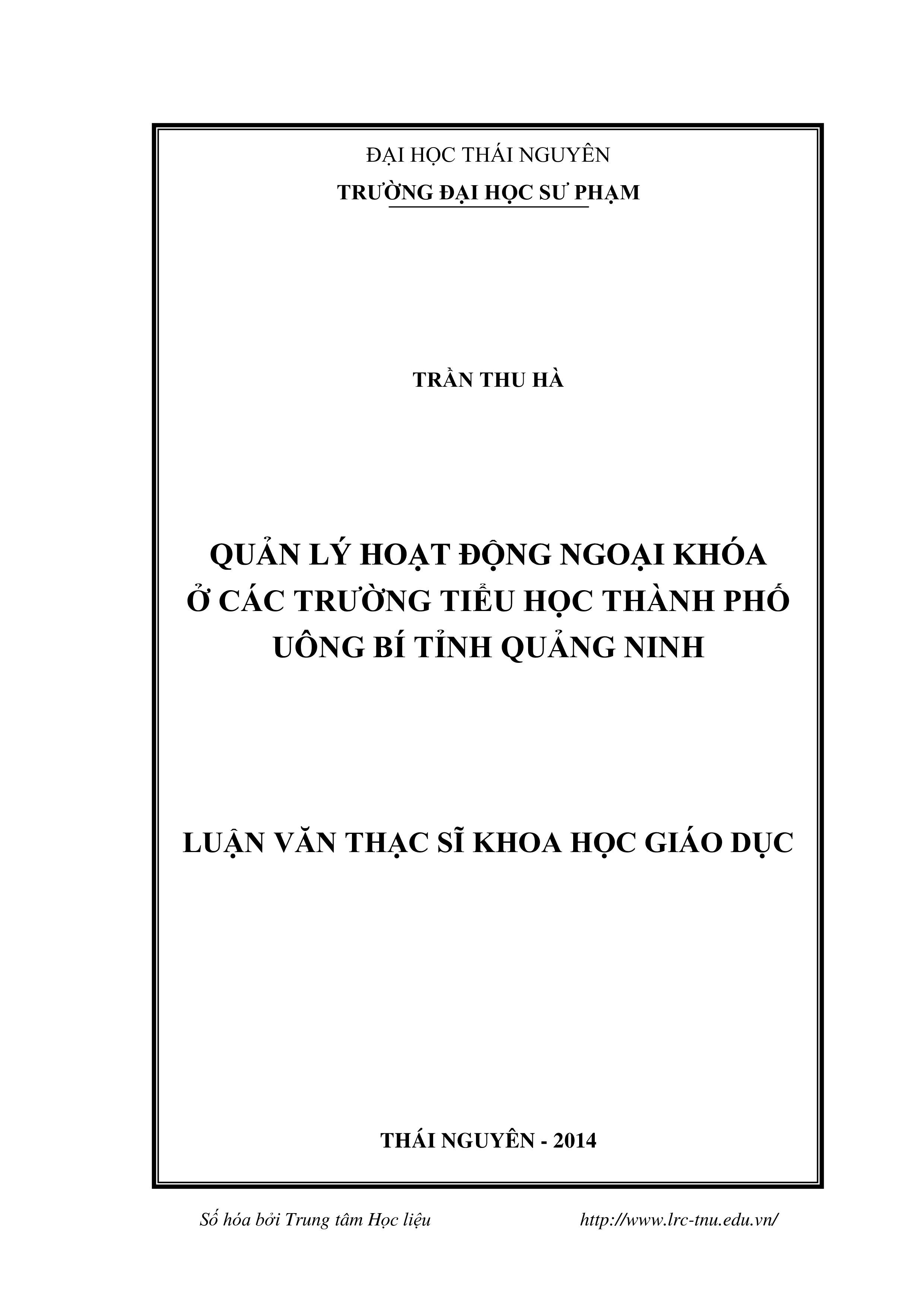 Quản lý hoạt động ngoại khóa ở các trường tiểu học thành phố Uông Bí tỉnh Quảng Ninh