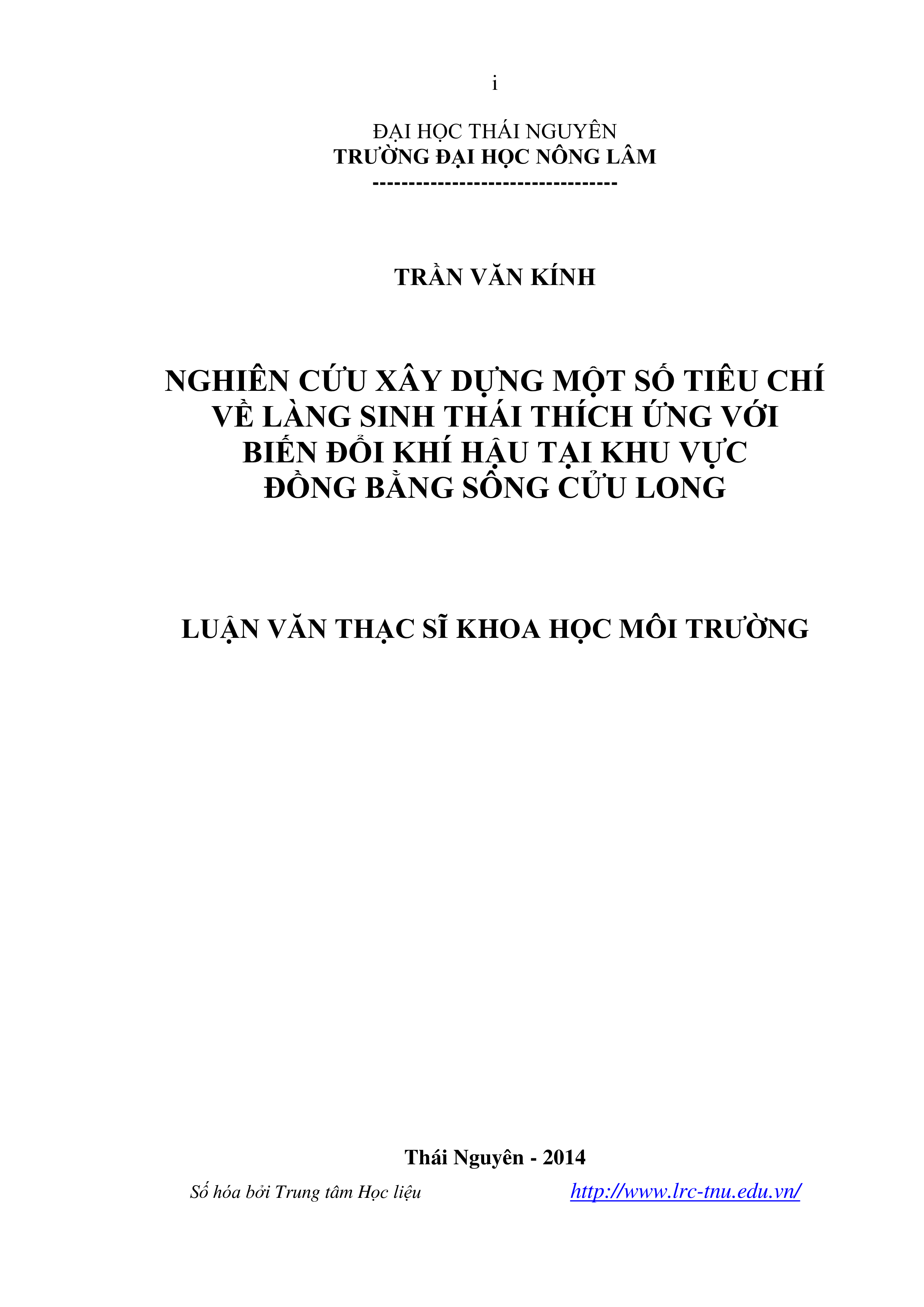 Nghiên cứu xây dựng một số tiêu chí về làng sinh thái thích ứng với biến đổi khí hậu tại khu vực đồng bằng sông Cửu Long