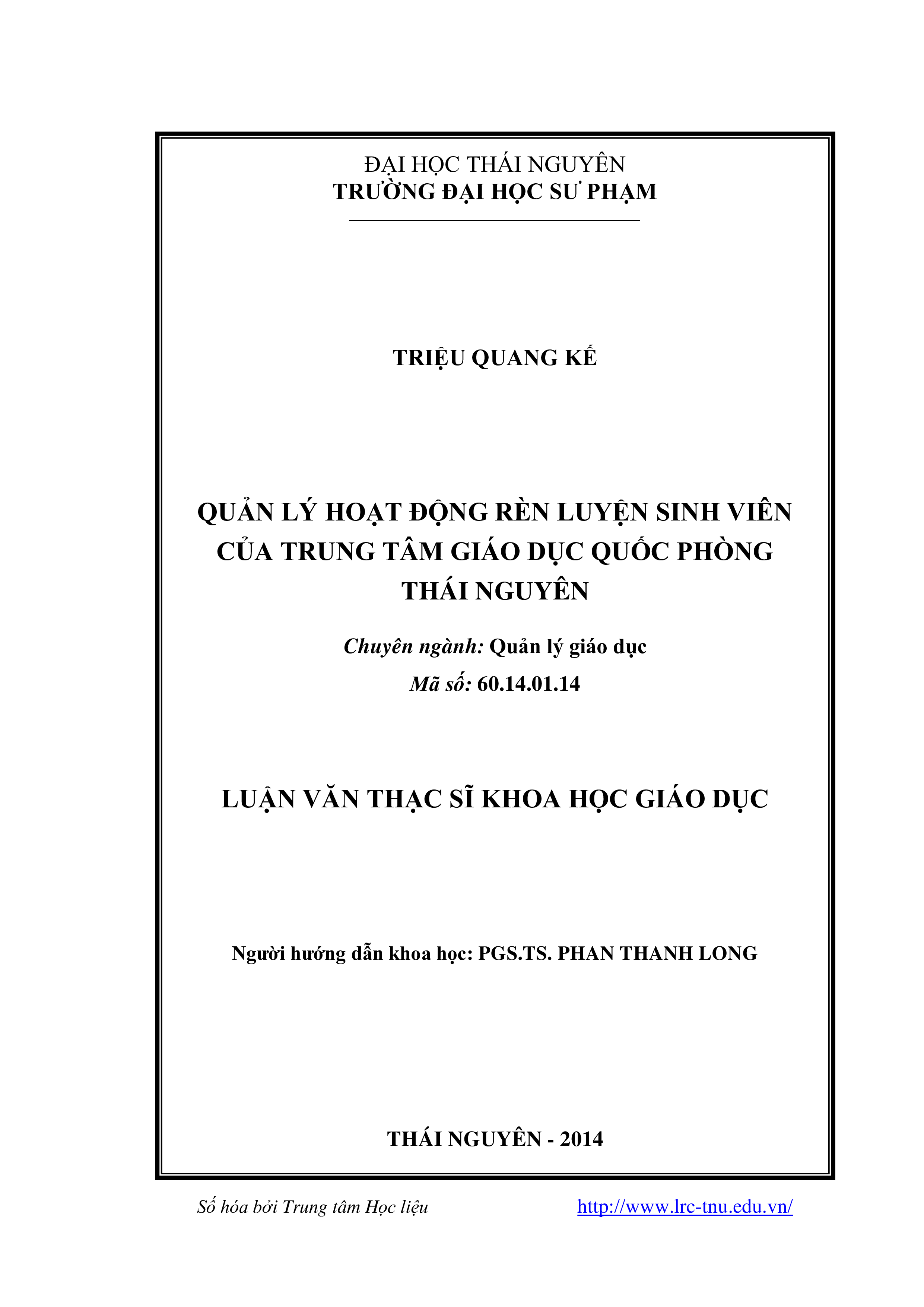 Quản lý hoạt động rèn luyện sinh viên của trung tâm giáo dục quốc phòng Thái Nguyên