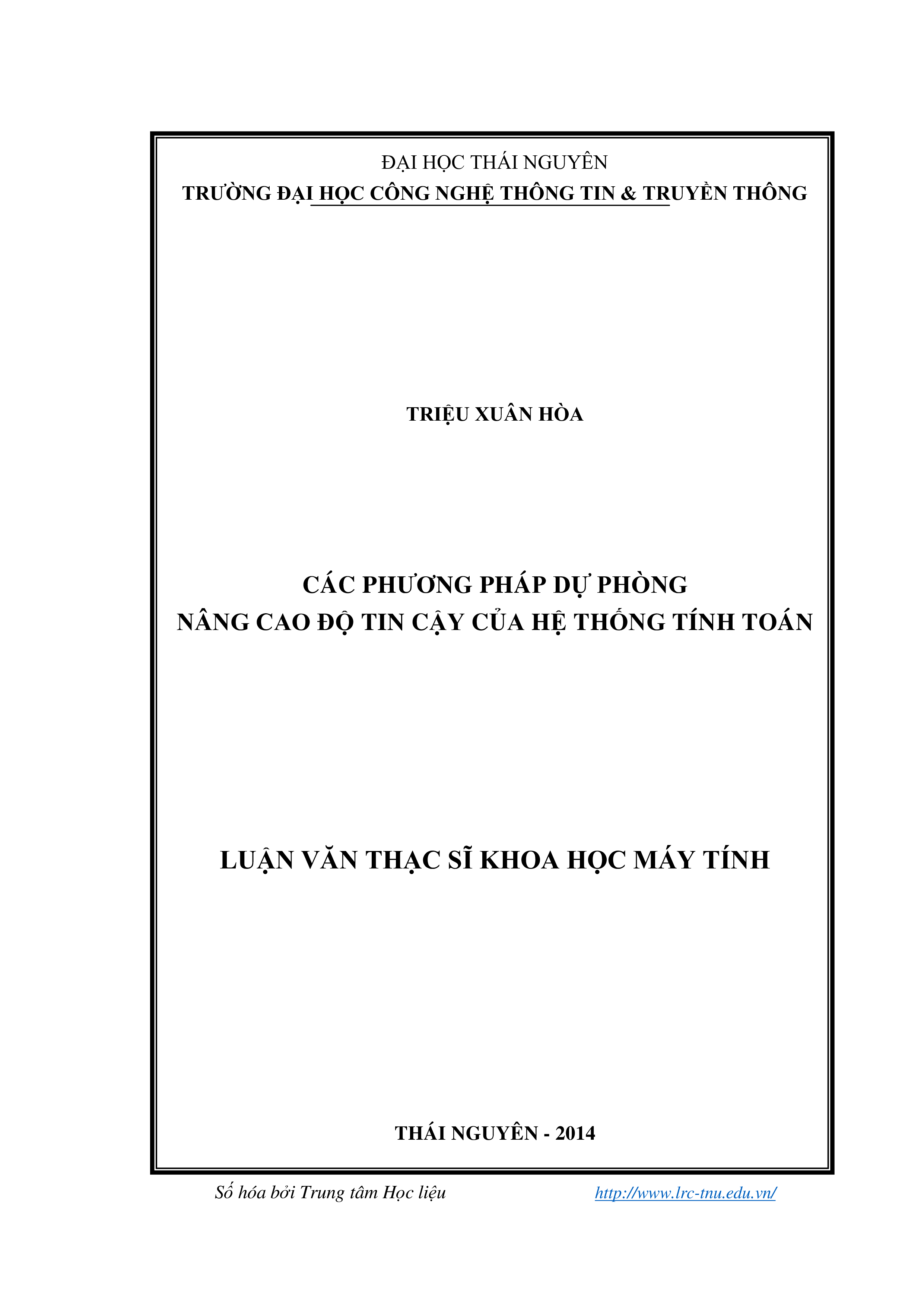 Các phương pháp dự phòng nâng cao tin cậy của hệ thống tính toán