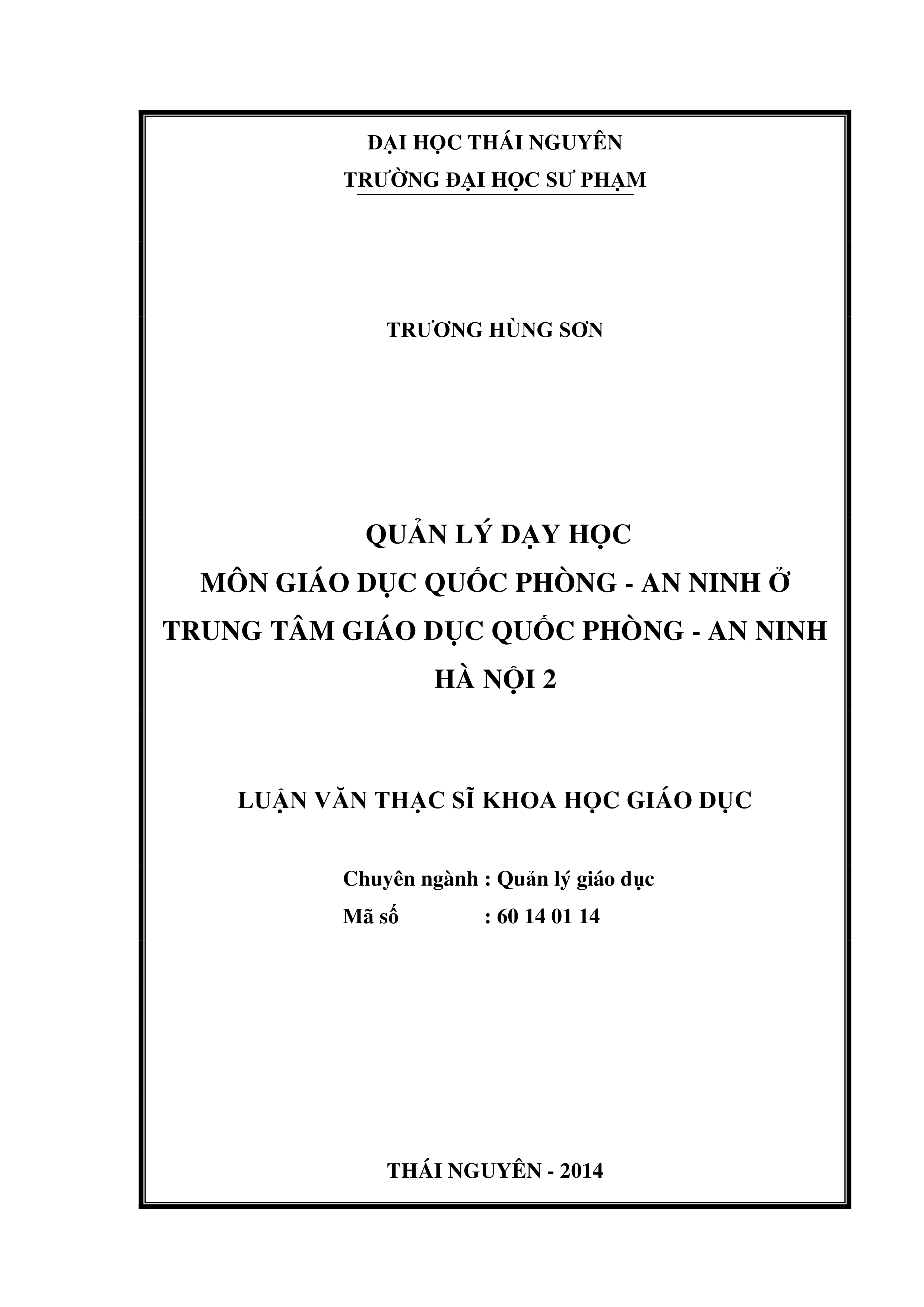 Quản lý dạy học môn giáo dục quốc phòng - an ninh ở trung tâm giáo dục quốc phòng an ninh Hà Nội 2