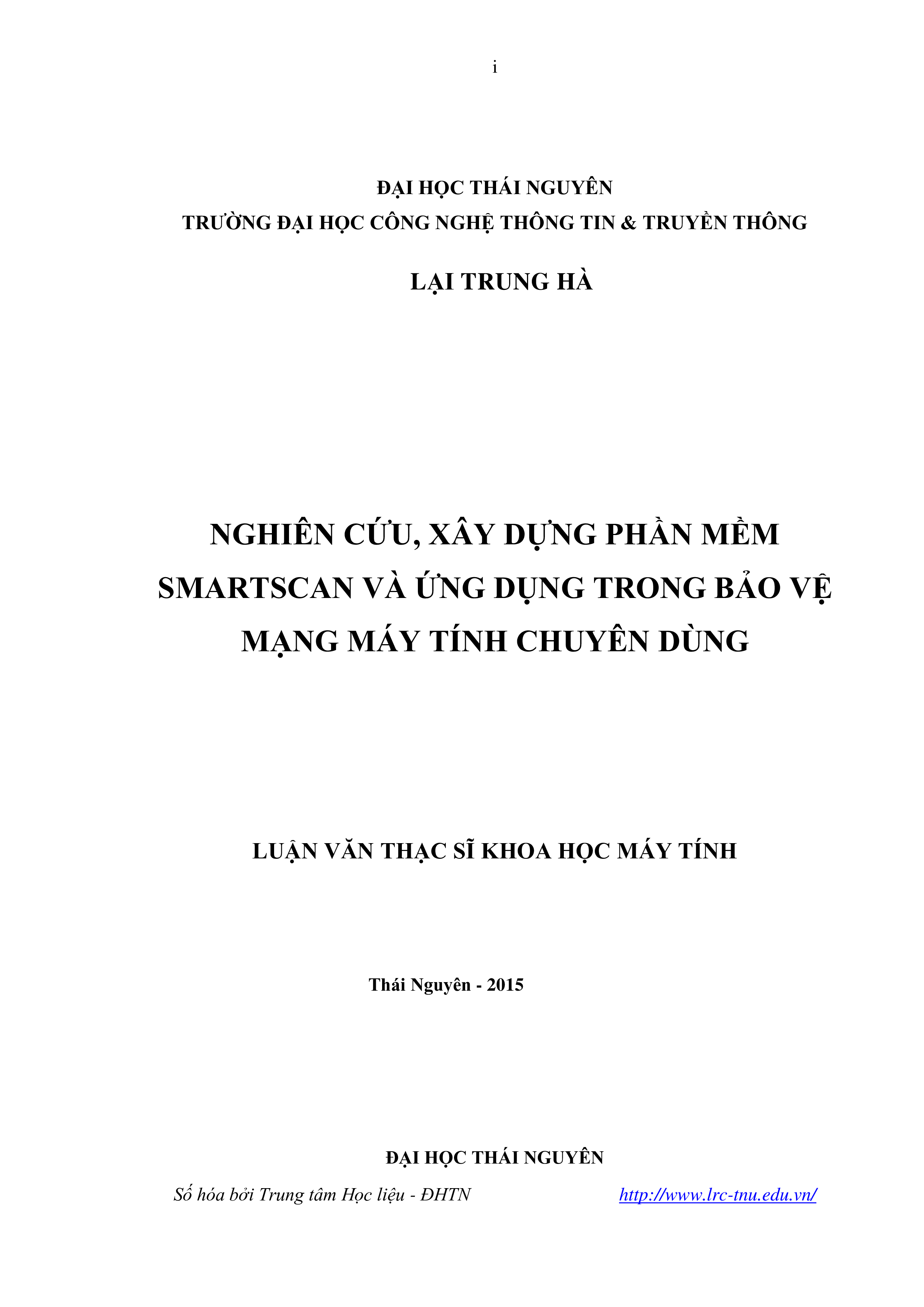 Nghiên cứu, xây dựng phần mềm Smartscan và ứng dụng trong bảo vệ mạng máy tính chuyên dùng