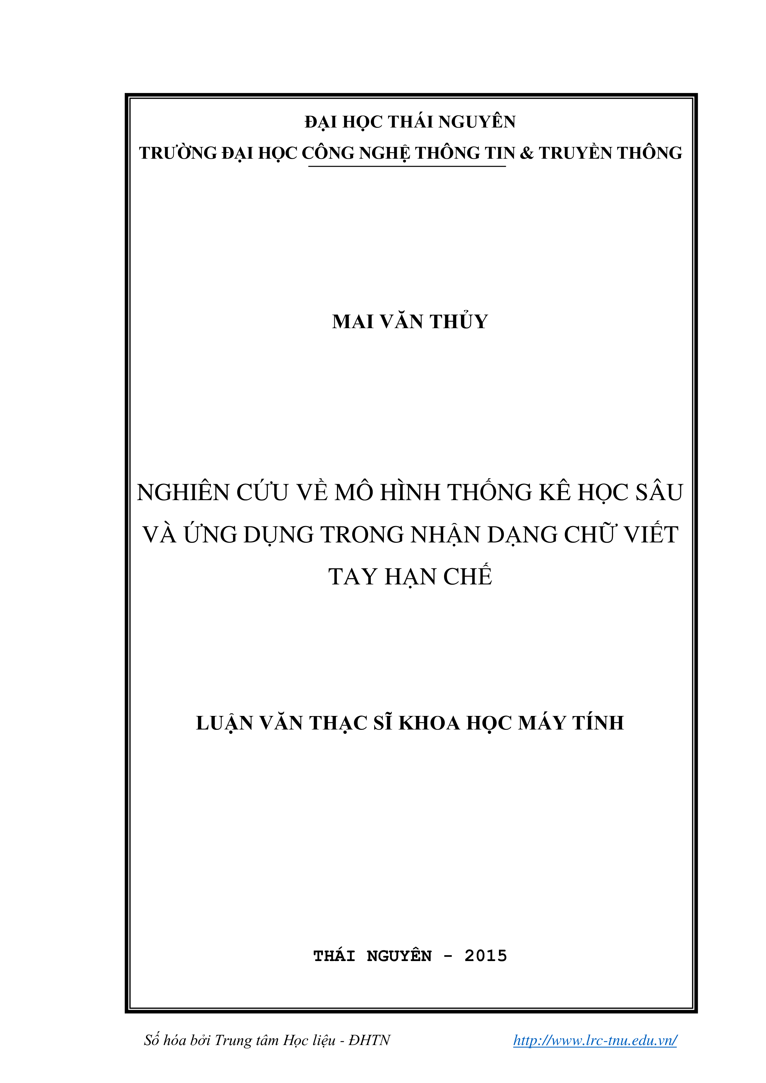 Nghiên cứu về mô hình thống kê học sâu và ứng dụng trong nhận dạng chữ viết tay hạn chế