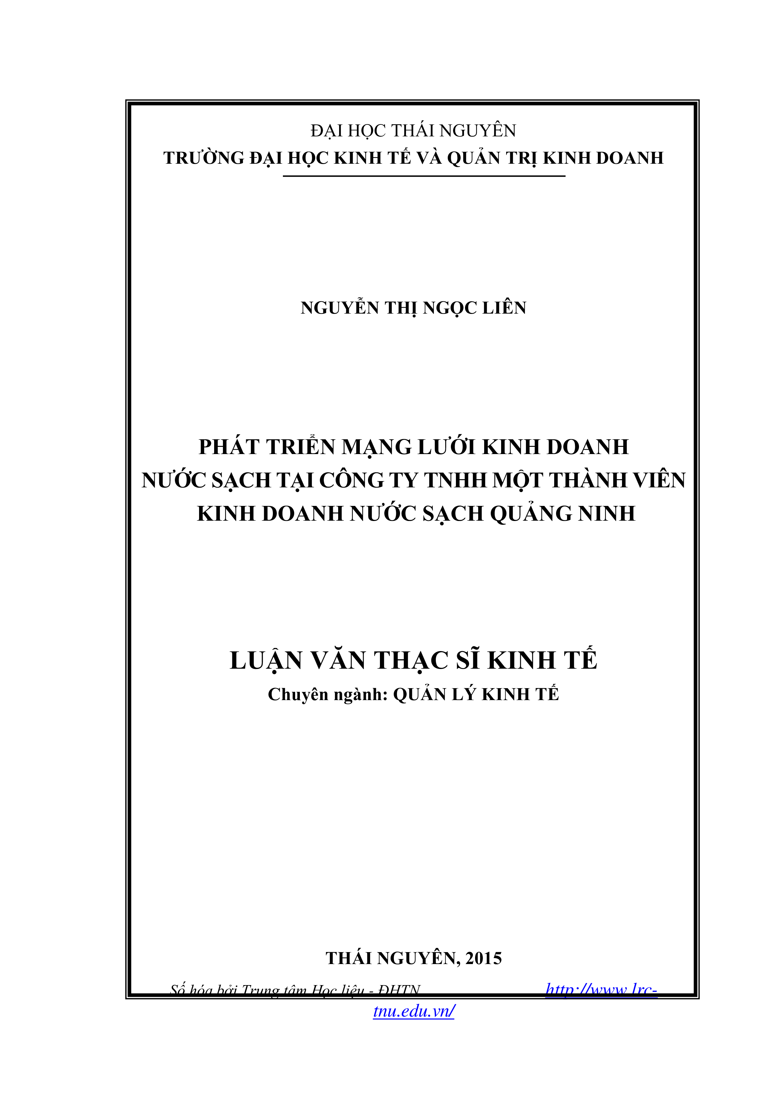 Phát triển mạng lưới kinh doanh nước sạch tại công ty TNHH một thành viên kinh doanh nước sạch Quảng Ninh