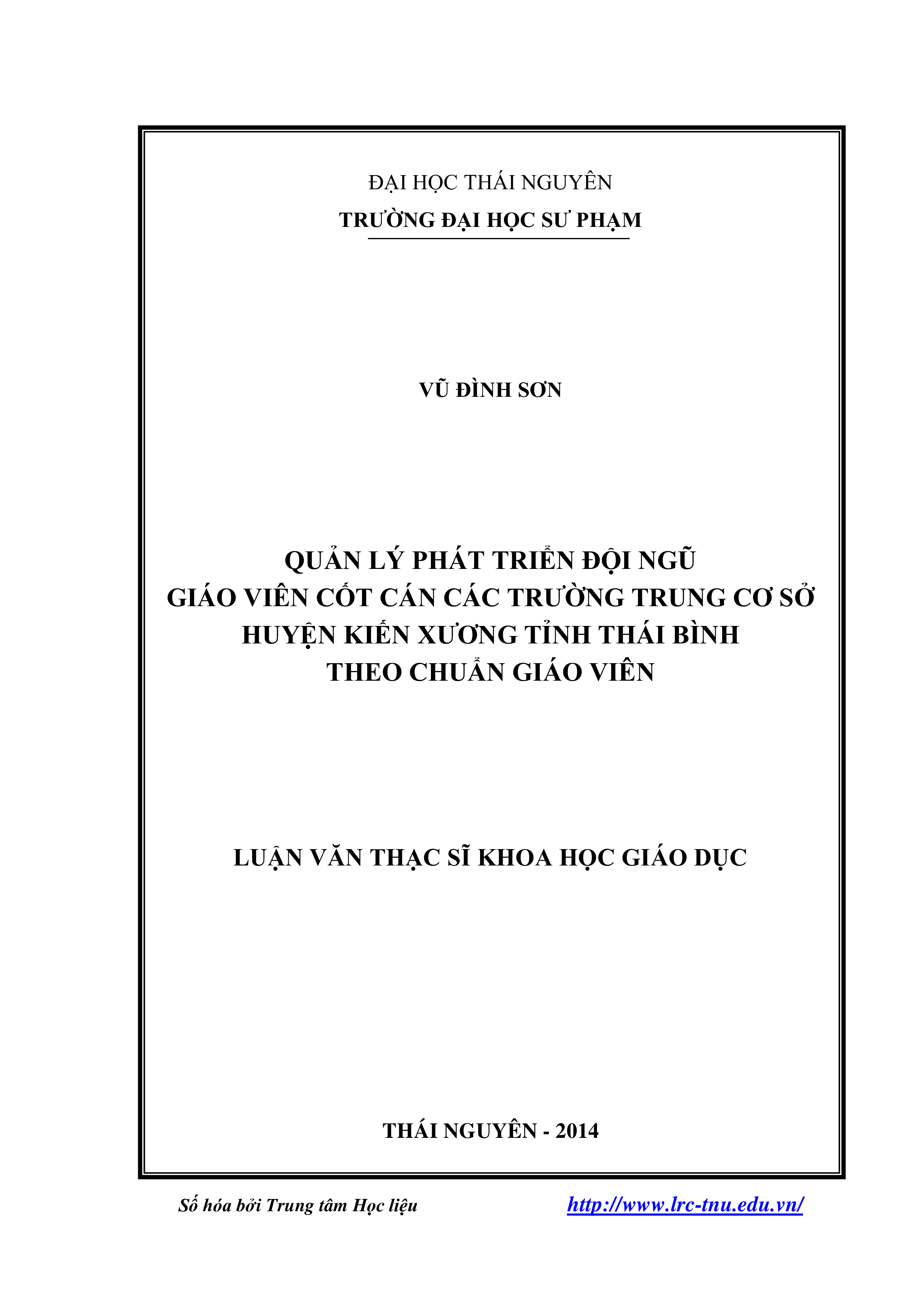 Quản lý phát triển đội ngũ giáo viên cốt cán các trường trung học cơ sở huyện Kiến Xương, tỉnh Thái Bình theo chuẩn giáo viên