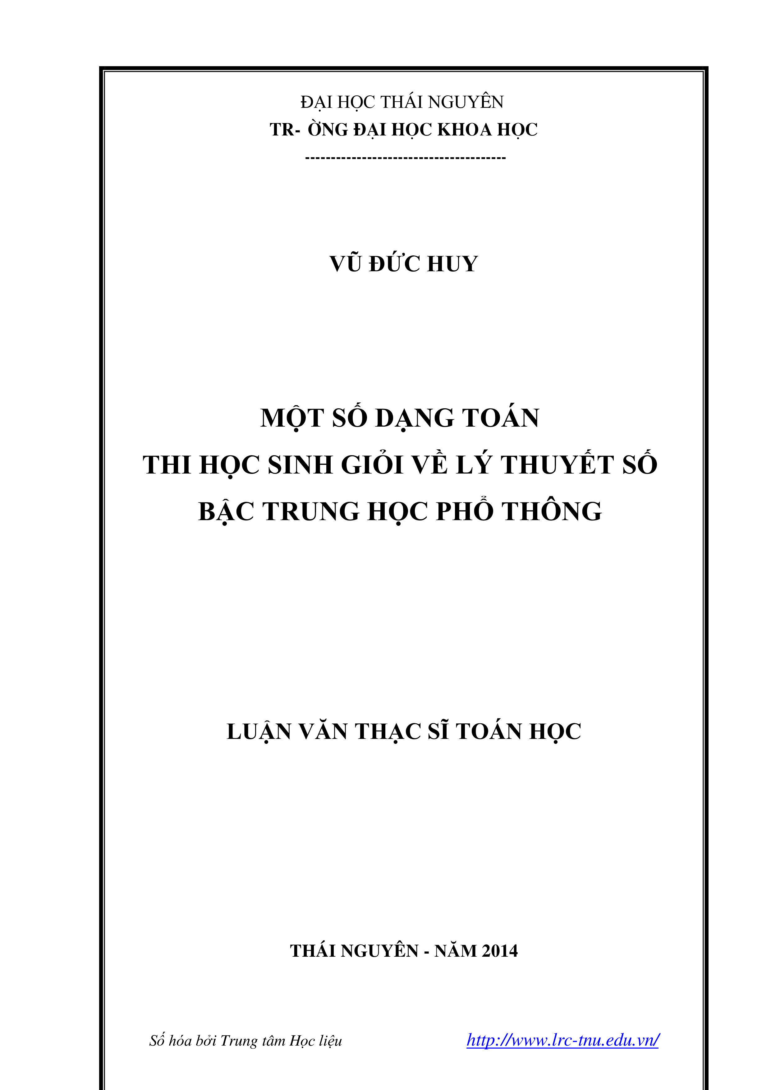 Một số dạng toán thi học sinh giỏi về lý thuyết số bậc Trung học phổ thông