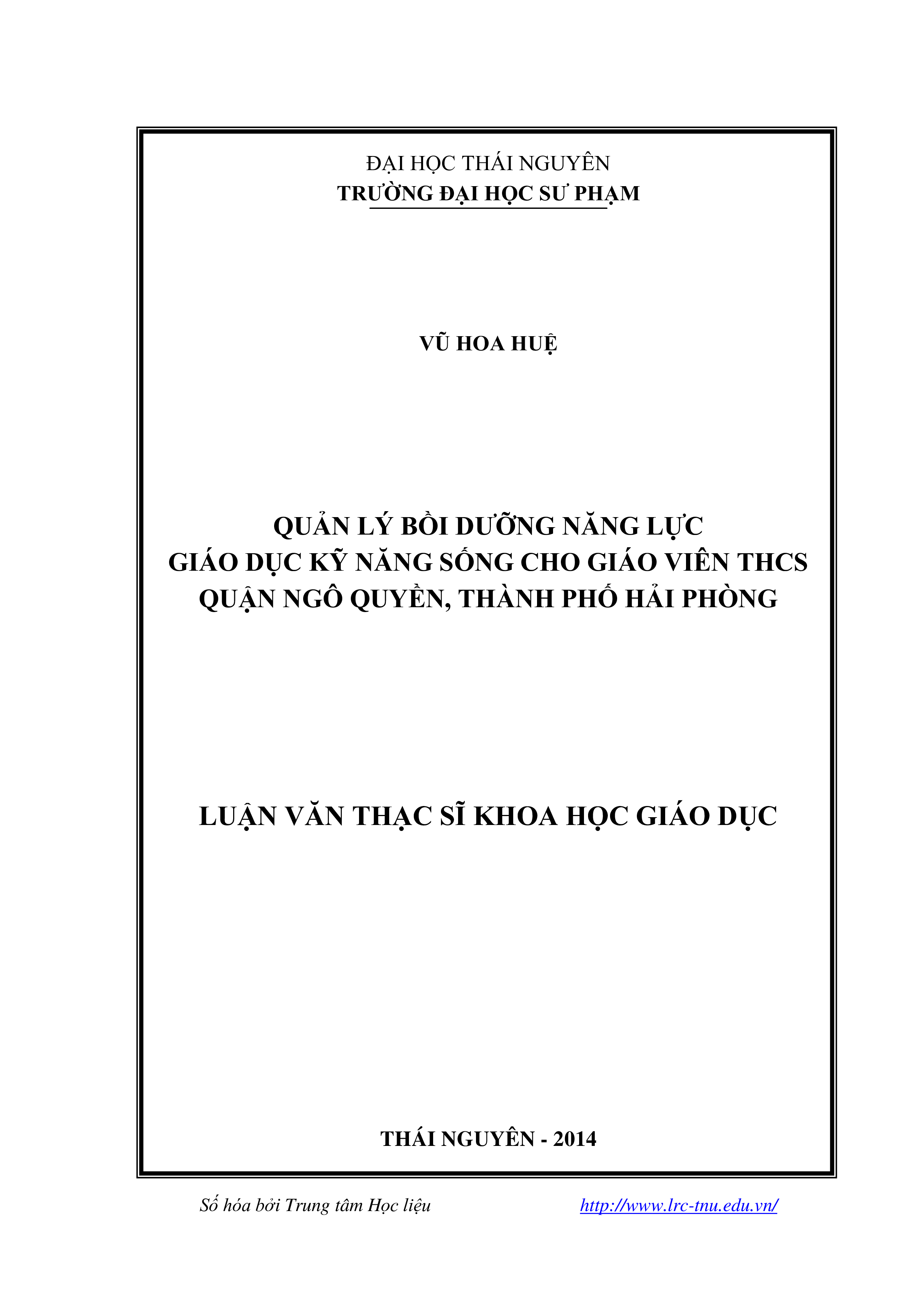 Quản lý bồi dưỡng năng lực giáo dục kỹ năng sống cho giáo viên THCS Quận Ngô Quyền, Thành phố Hải Phòng