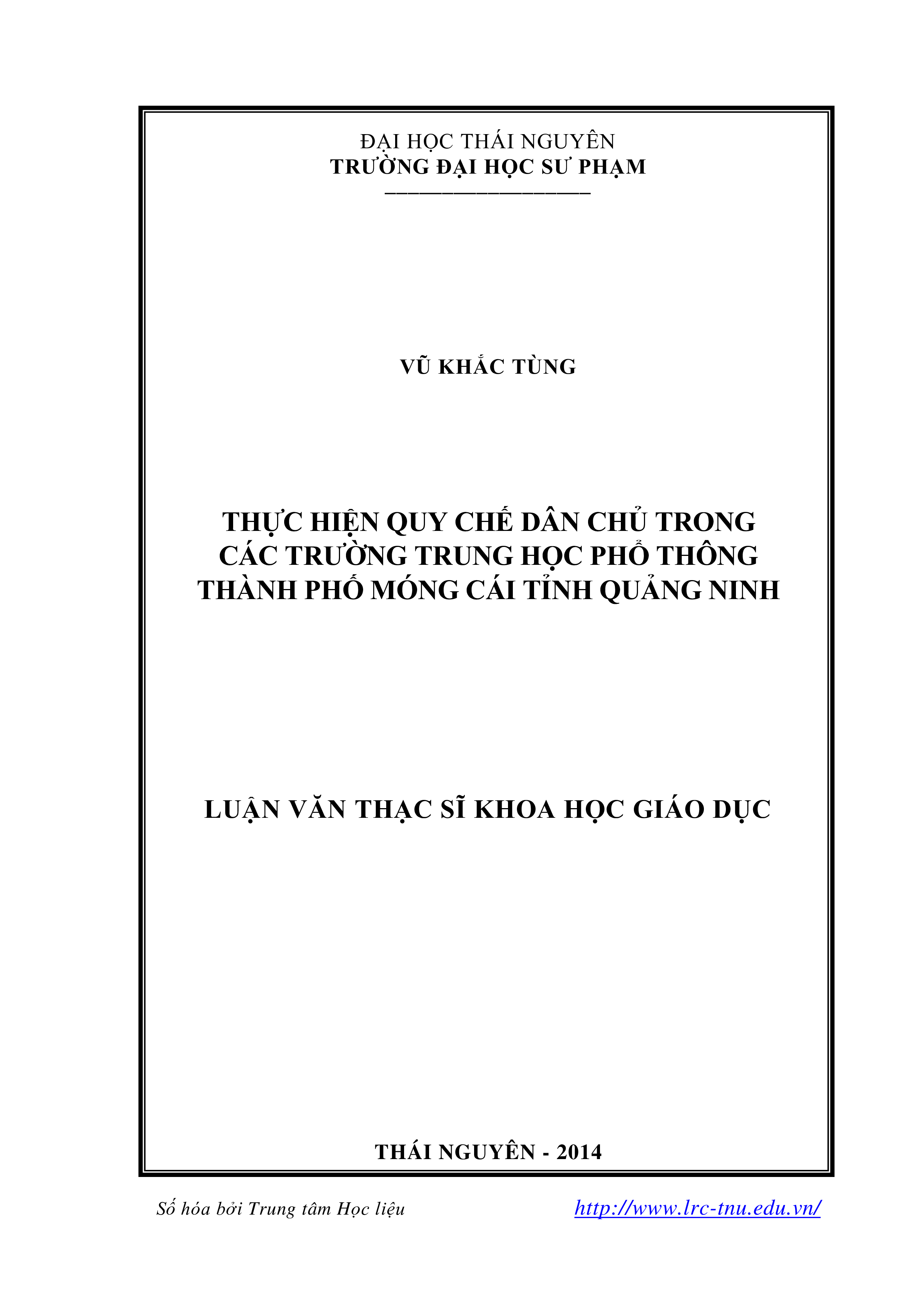 Thực hiện quy chế dân chủ trong các trường trung học phổ thông thành phố Móng Cái tỉnh Quảng Ninh