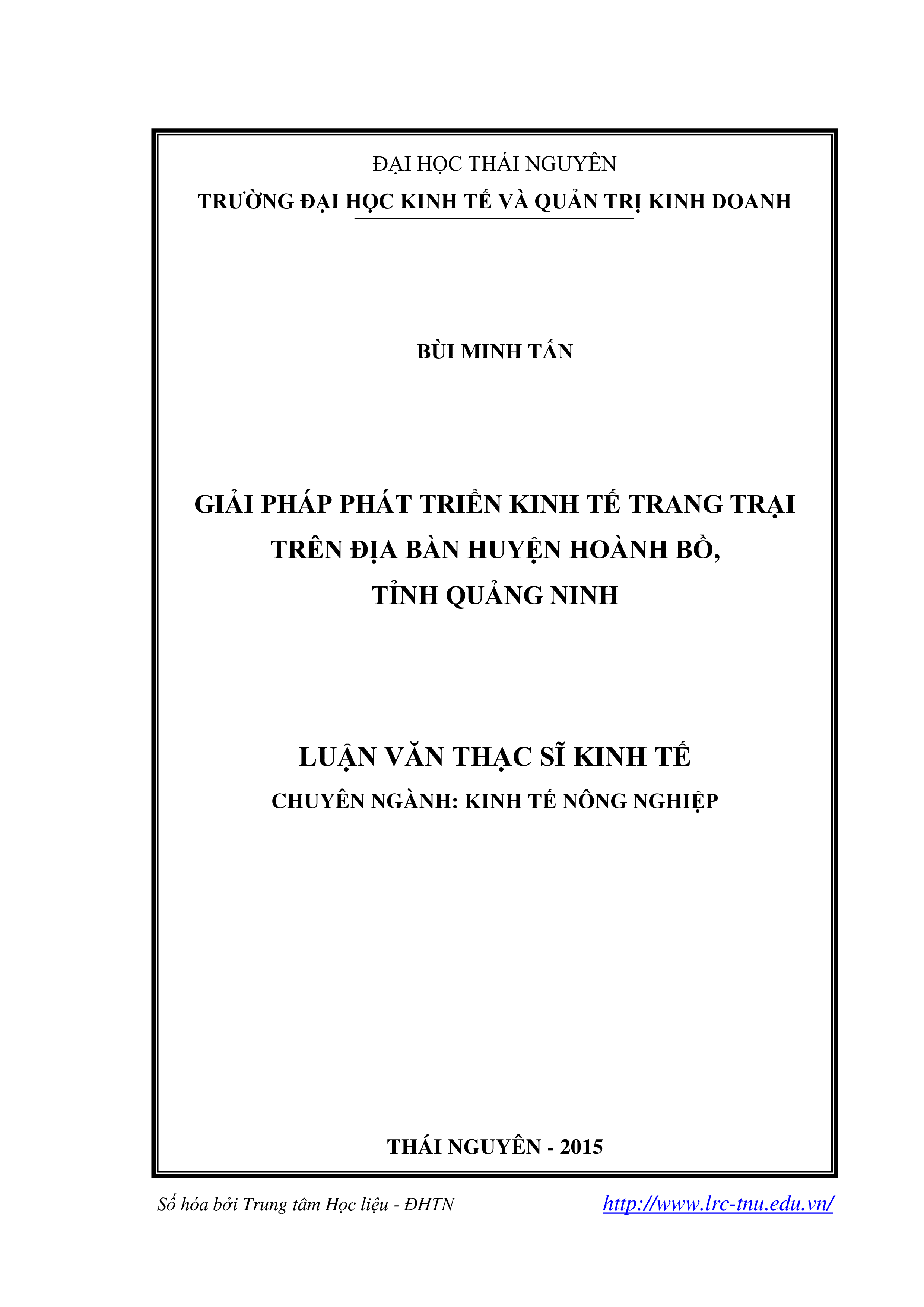 Giải pháp phát triển kinh tế trang trại trên địa bàn huyện Hoành Bồ, tỉnh Quảng Ninh