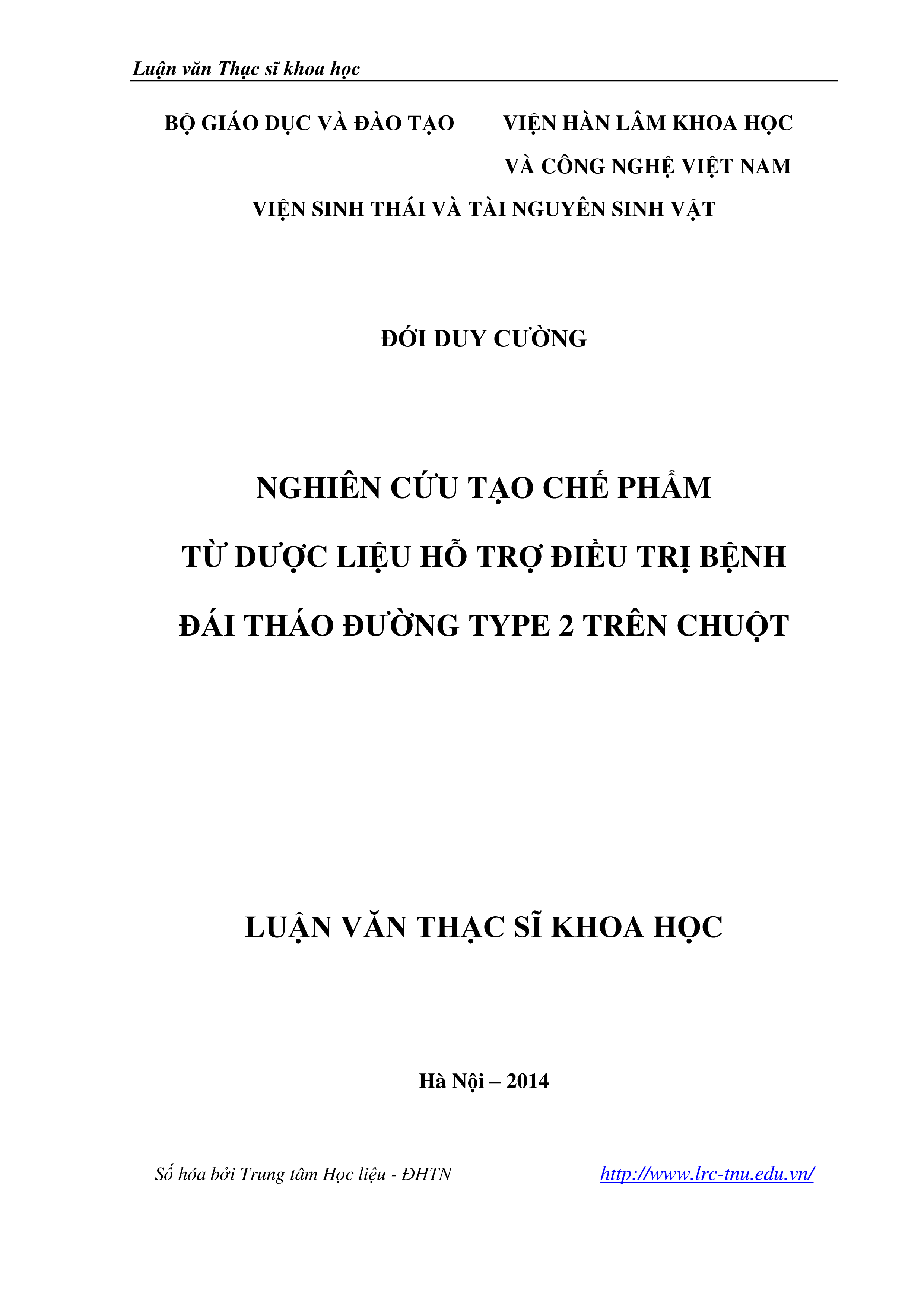 Nghiên cứu tạo chế phẩm từ dược liệu hỗ trợ điều trị bệnh đái tháo đường type 2 trên chuột