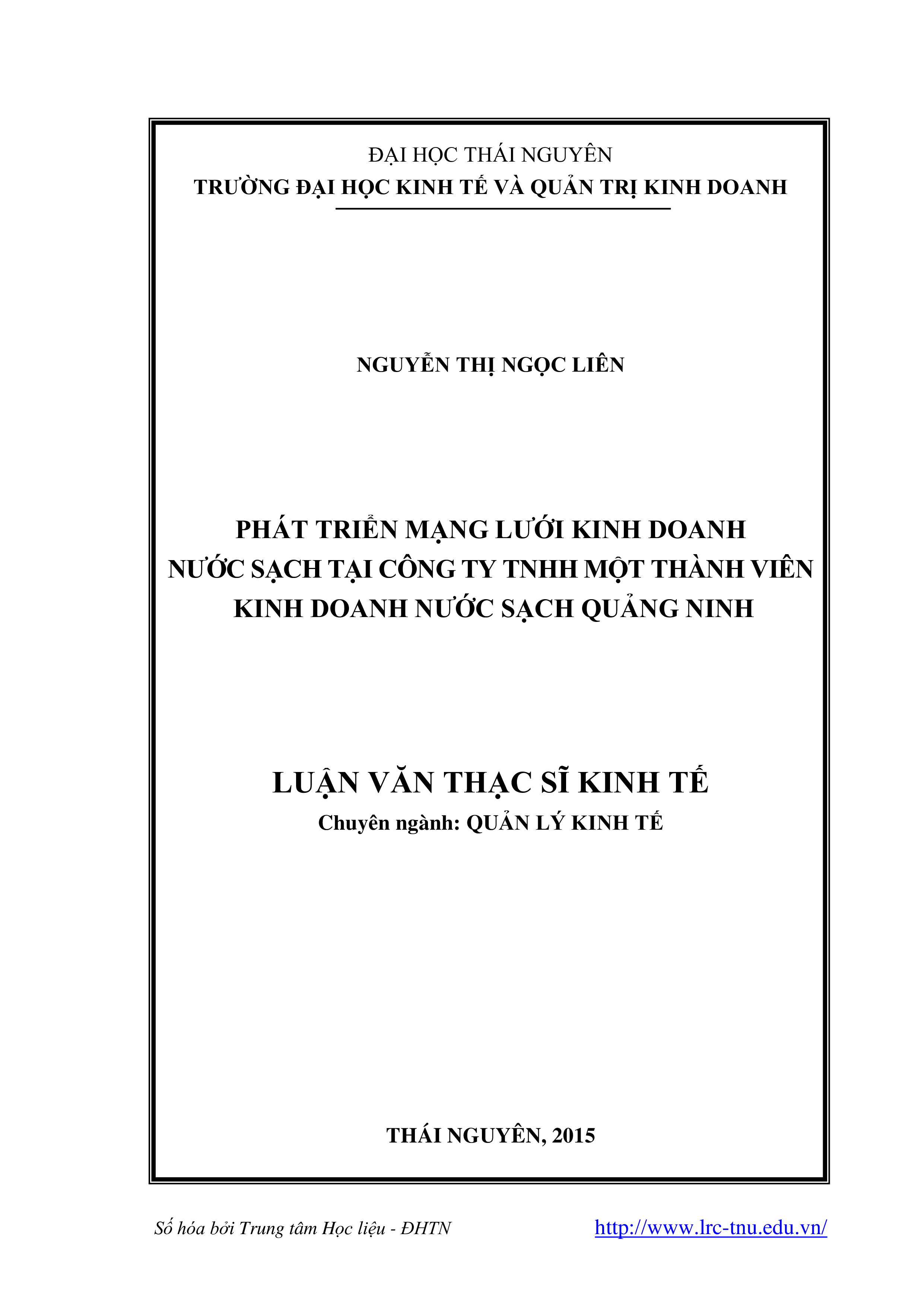 Phát triển mạng lưới kinh doanh nước sạch tại công ty TNHH một thành viên kinh doanh nước sạch Quảng Ninh