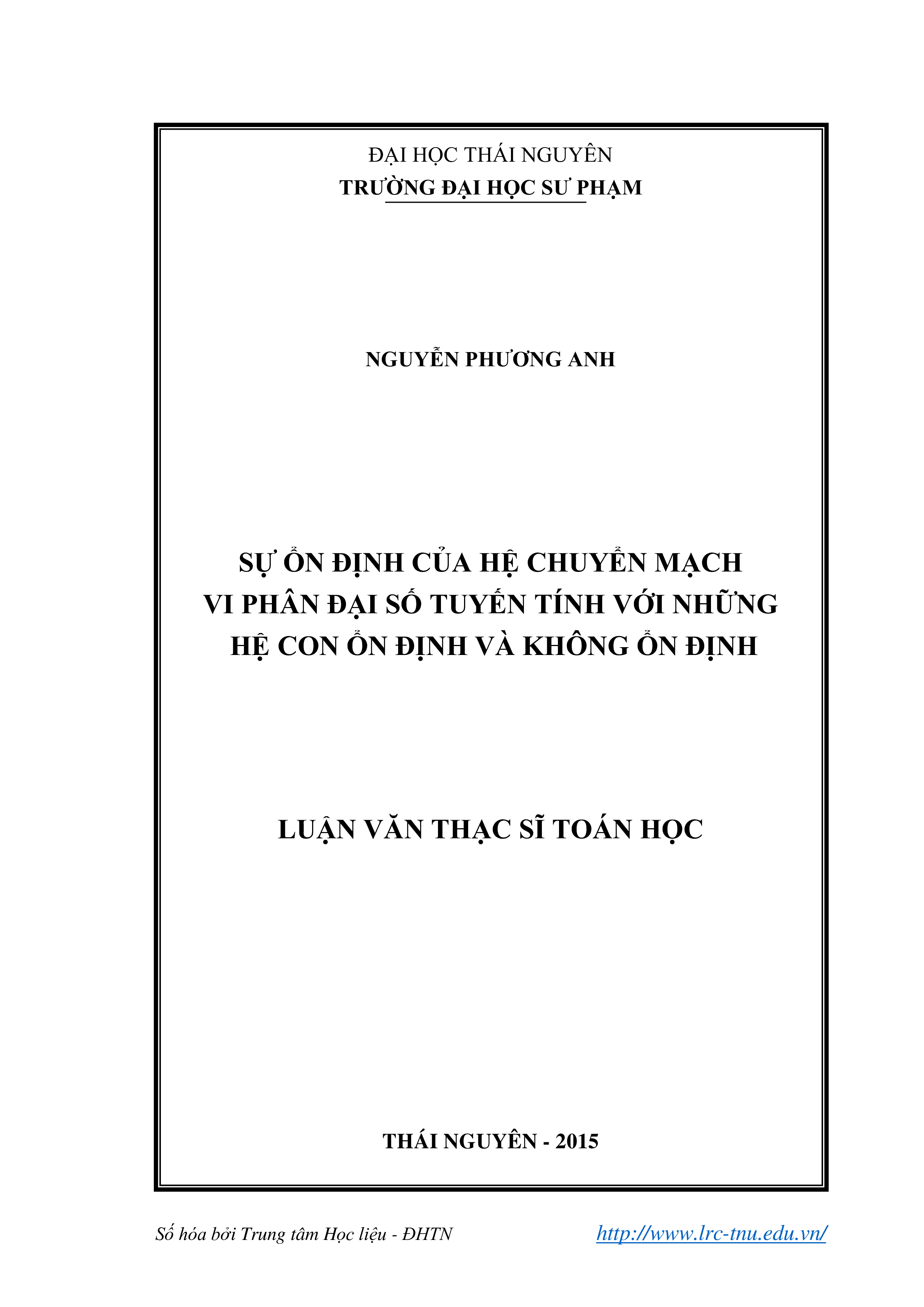 Sự ổn định của hệ chuyển mạch vi phân đại số tuyến tính với những hệ con ổn định và không ổn định