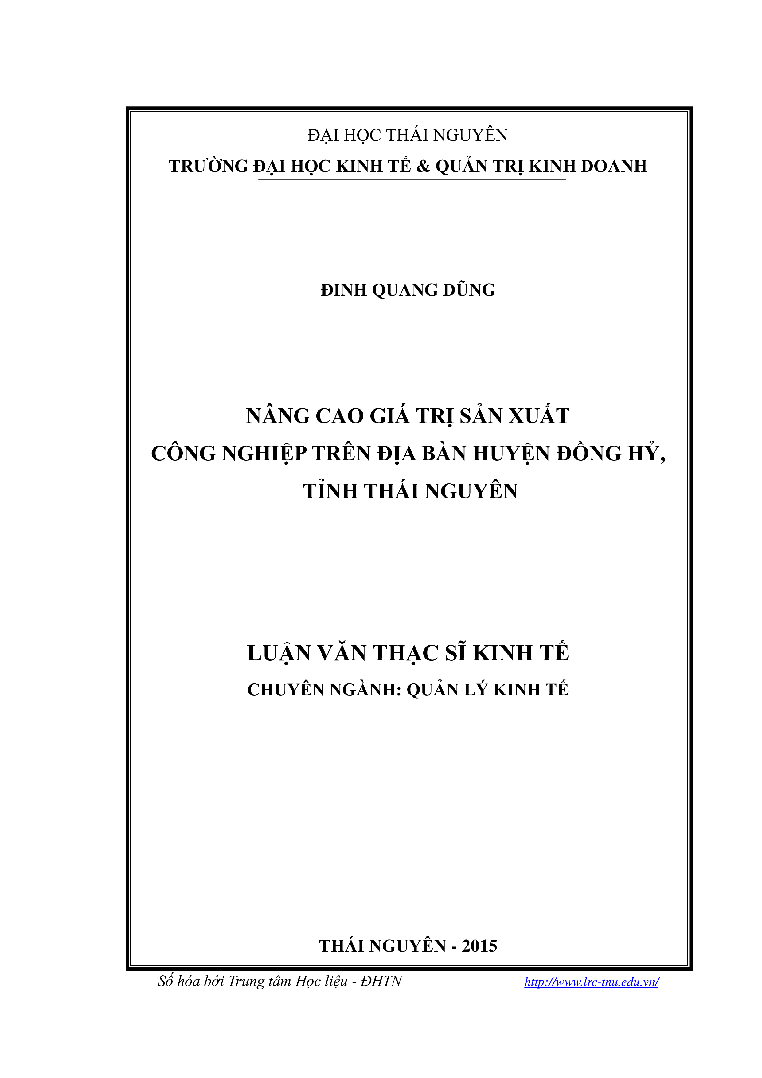 Nâng cao giá trị sản xuất công nghiệp trên địa bàn huyện Đồng Hỷ, tỉnh Thái Nguyên