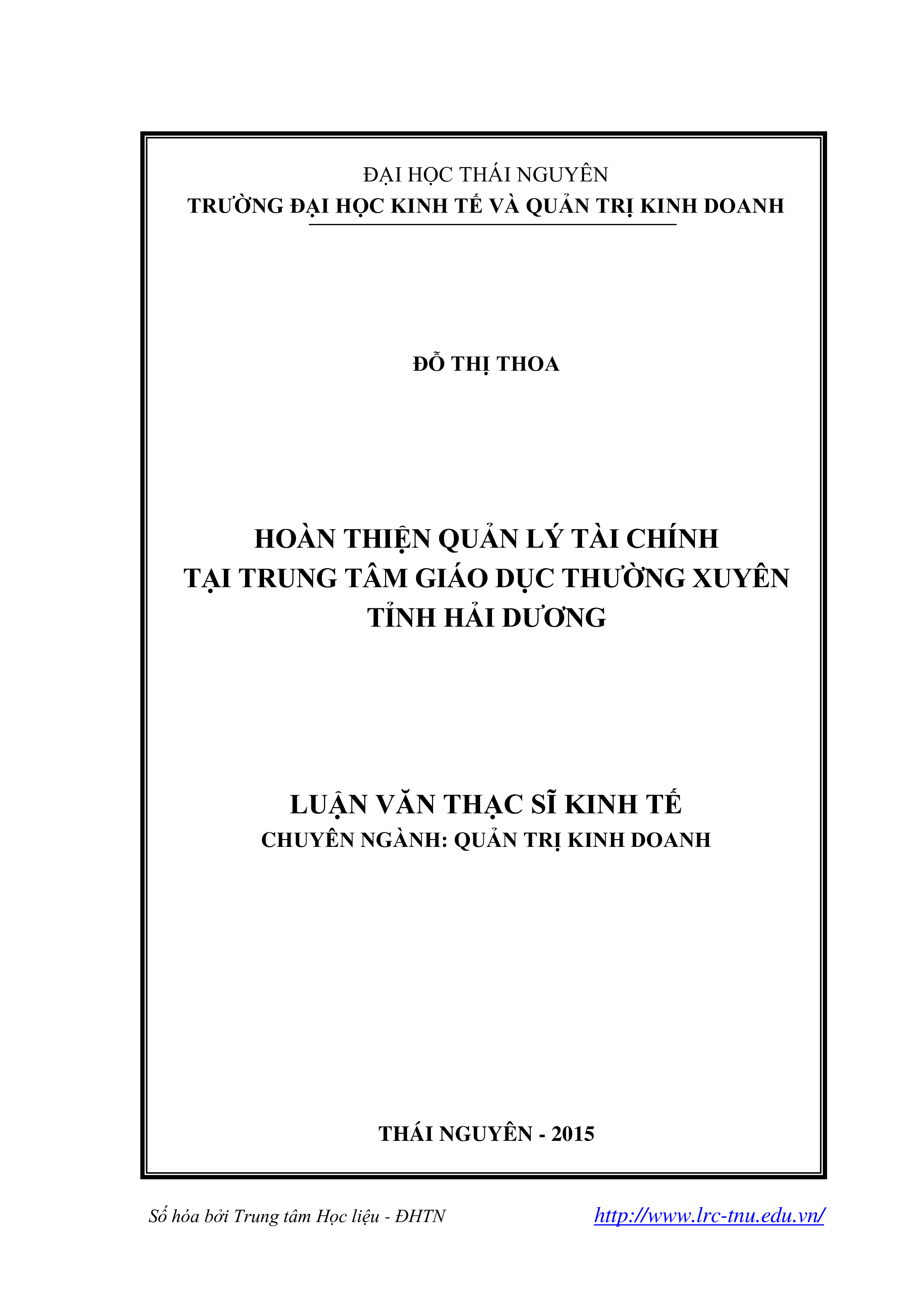 Hoàn thiện quản lý tài chính tại Trung tâm giáo dục thường xuyên tỉnh Hải Dương