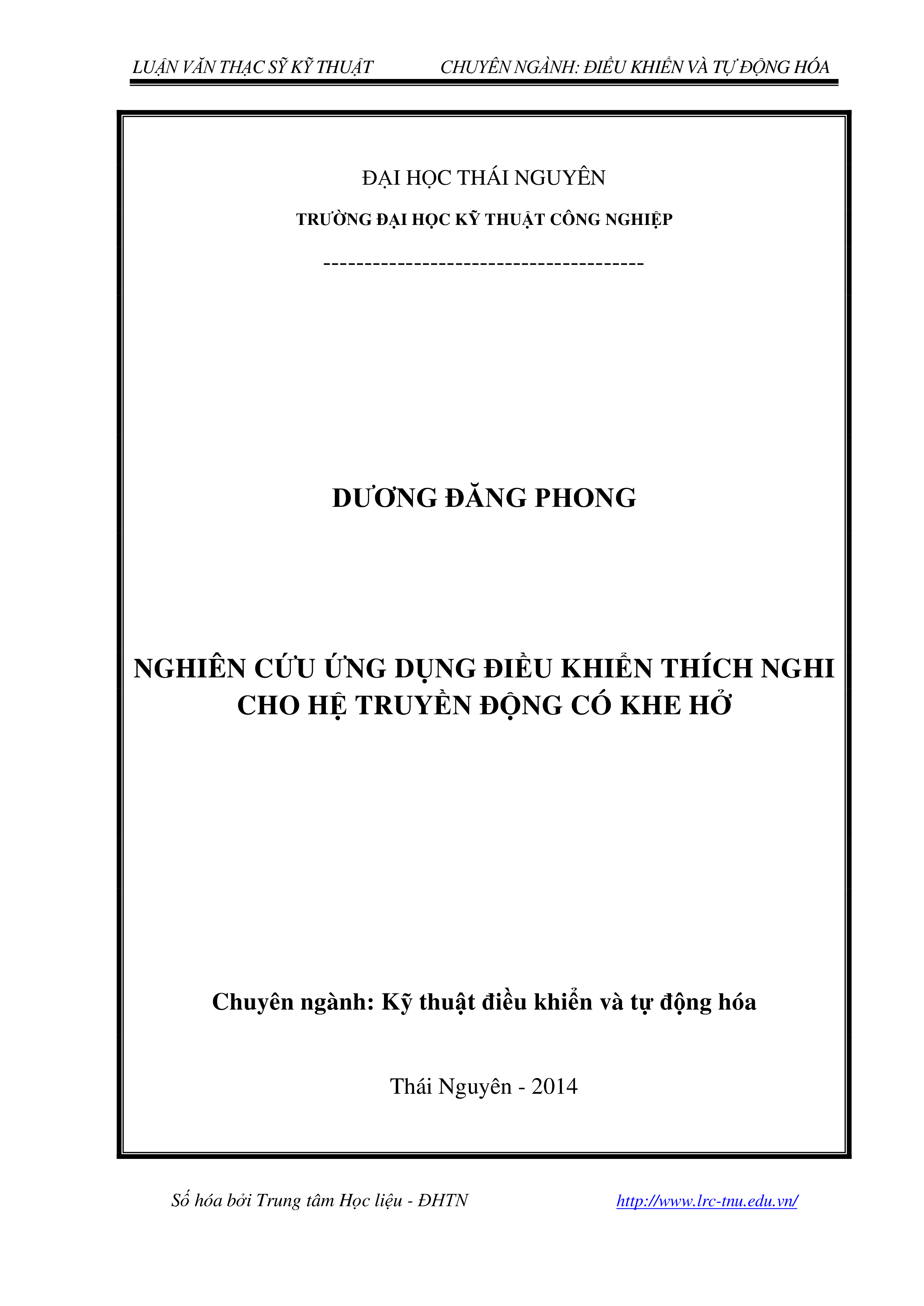 Nghiên cứu ứng dụng điều khiển thích nghi cho hệ truyền động có khe hở