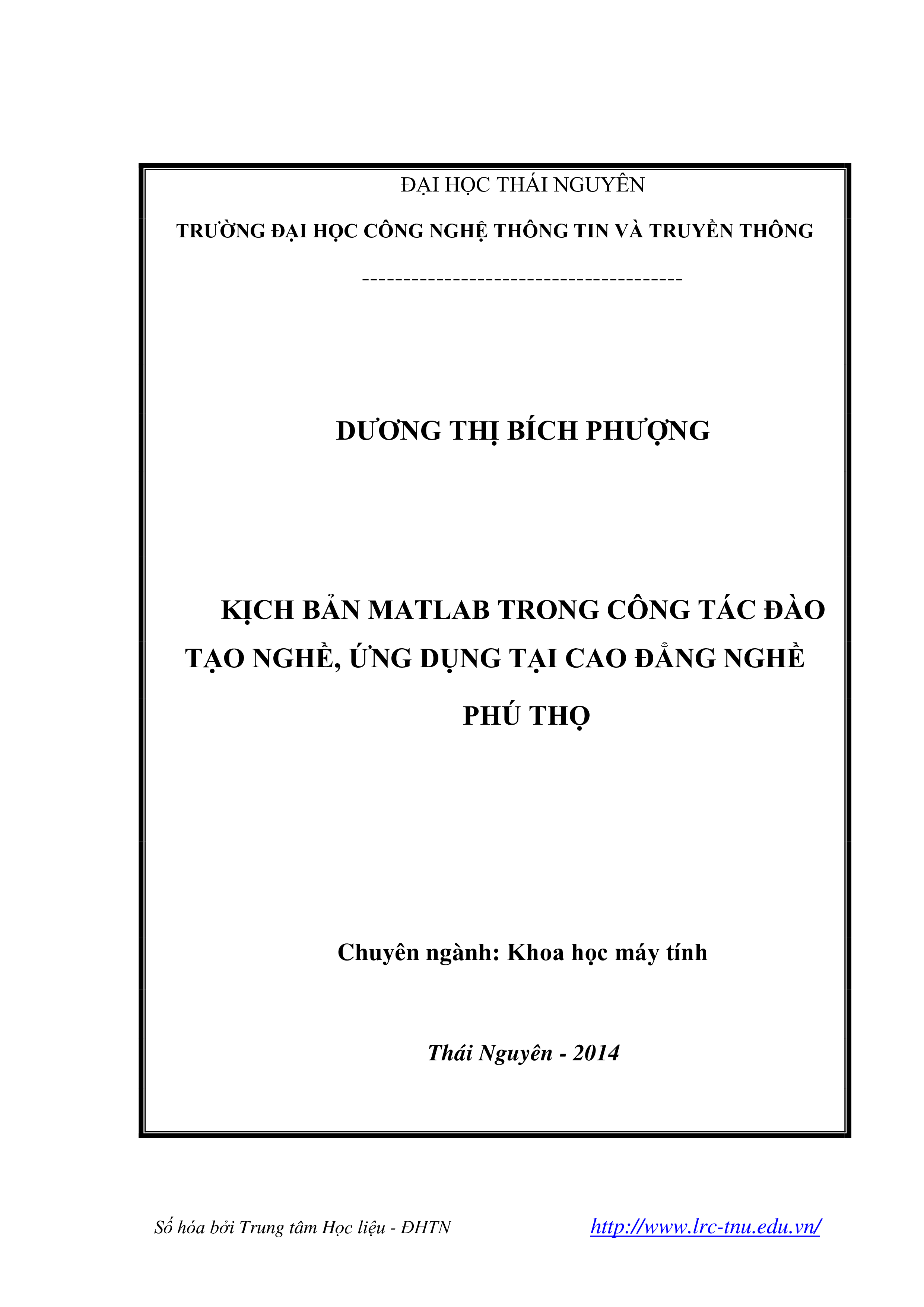 Kịch bản Matlab trong công tác đào tạo nghề, ứng dụng tại cao đẳng nghề Phú Thọ