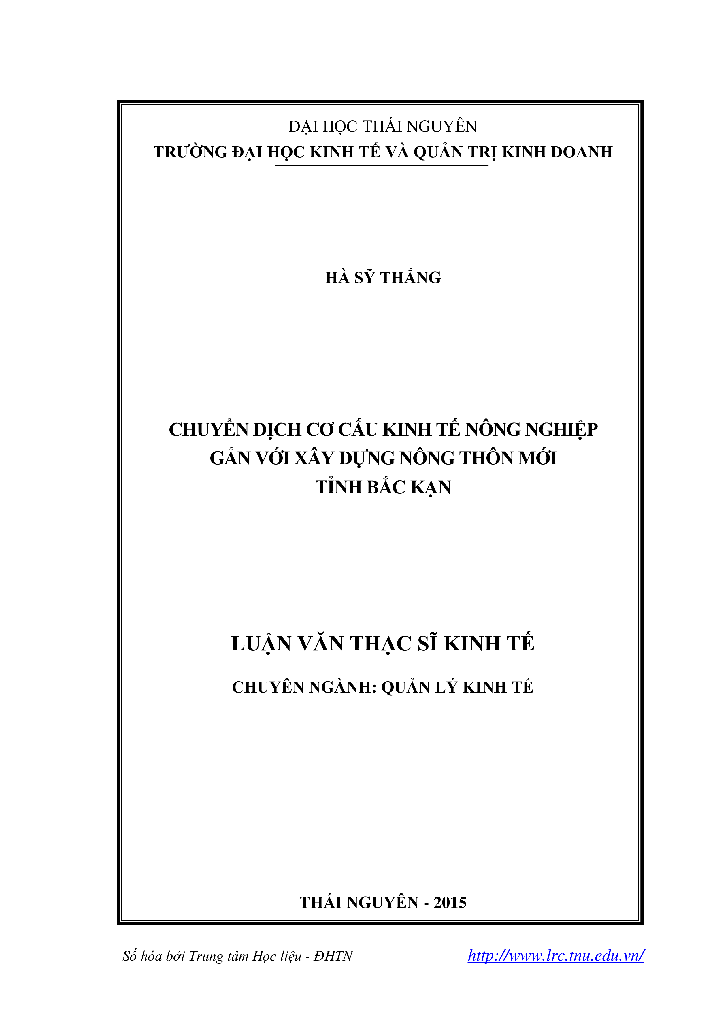 Chuyển dịch cơ cấu kinh tế nông nghiệp gắn với xây dựng nông thôn mới tỉnh Bắc Kạn