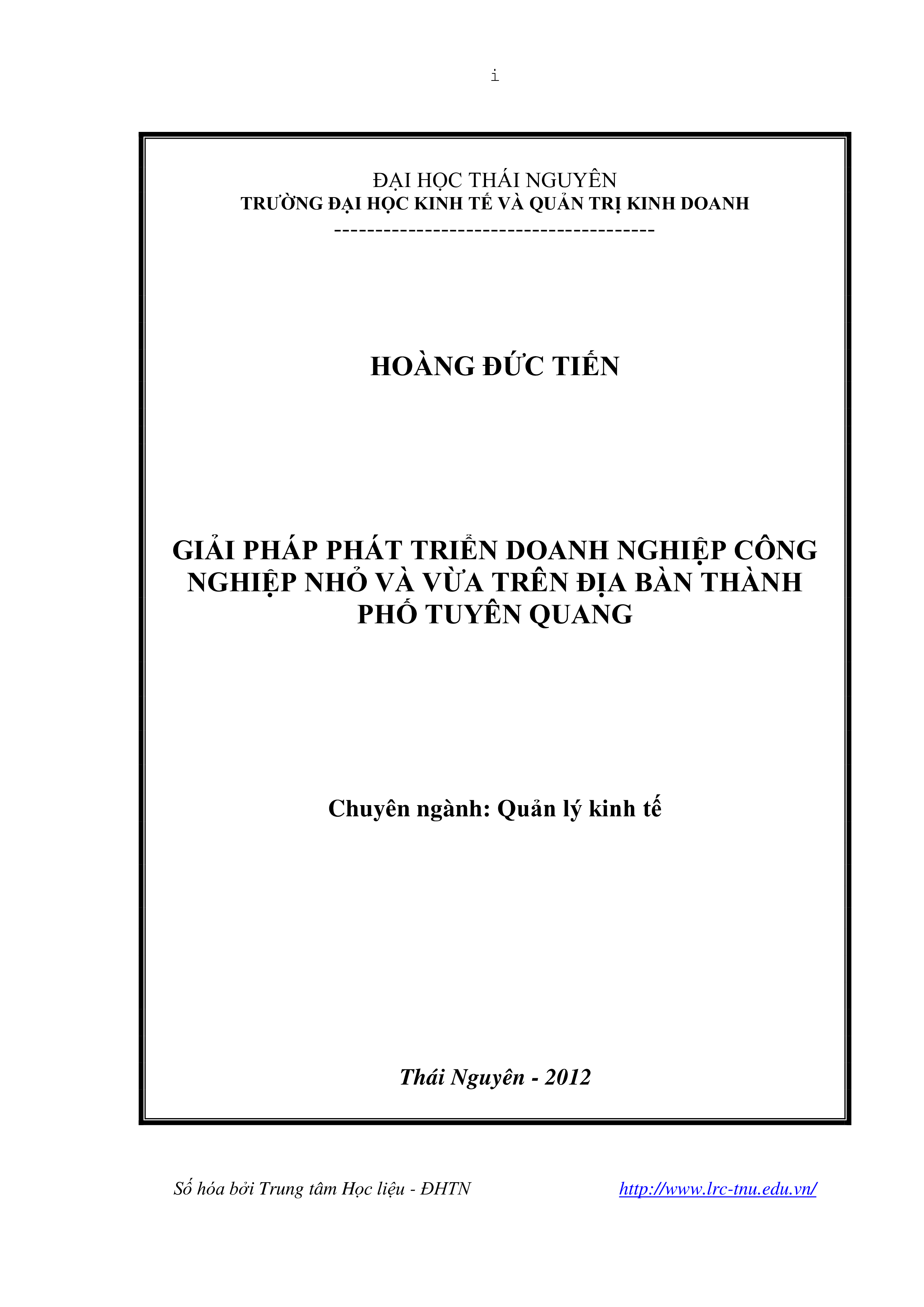 Giải pháp phát triển doanh nghiệp công nghiệp nhỏ và vừa trên địa bàn thành phố Tuyên Quang