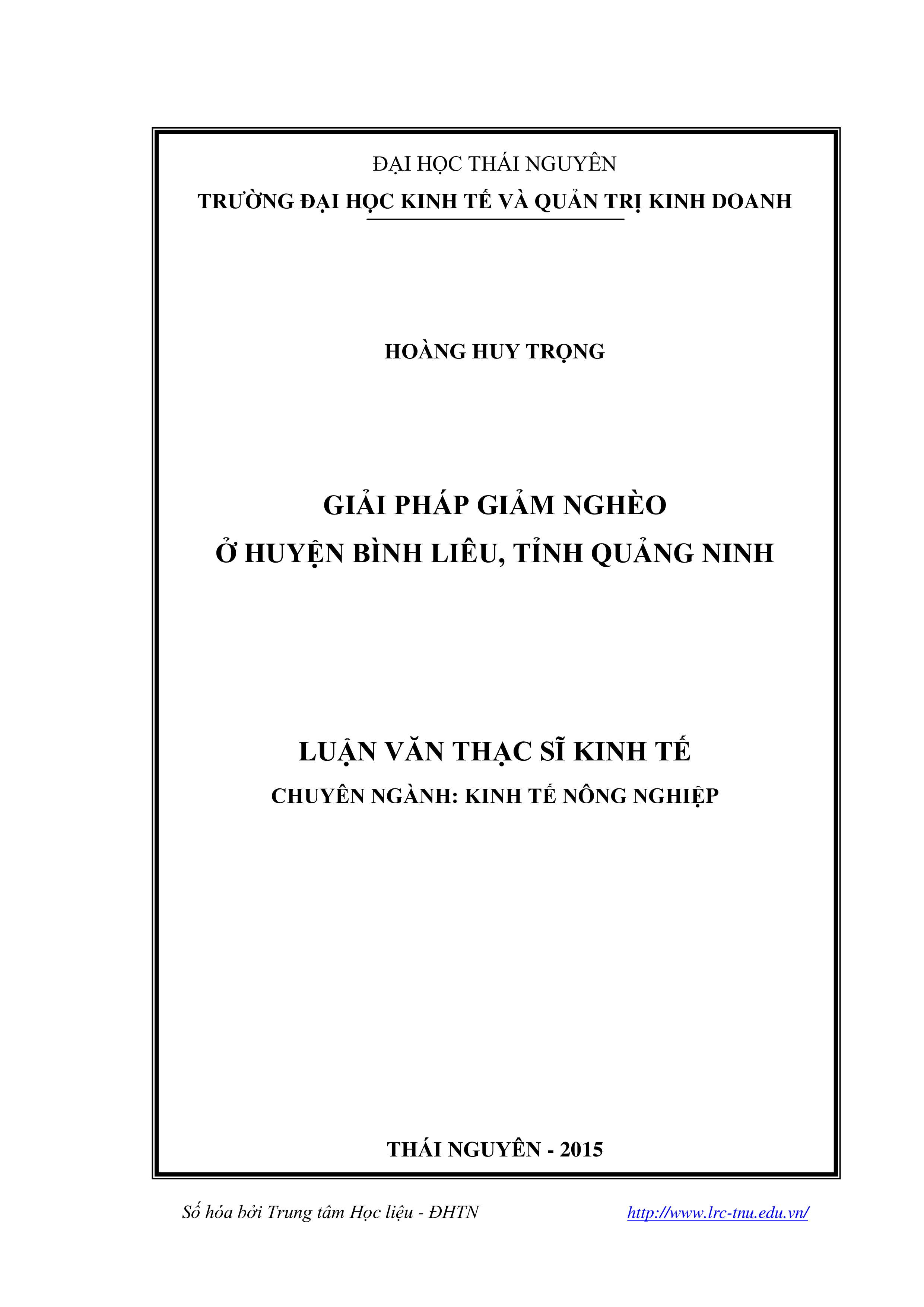 Giải pháp giảm nghèo ở huyện Bình Liêu, tỉnh Quảng Ninh