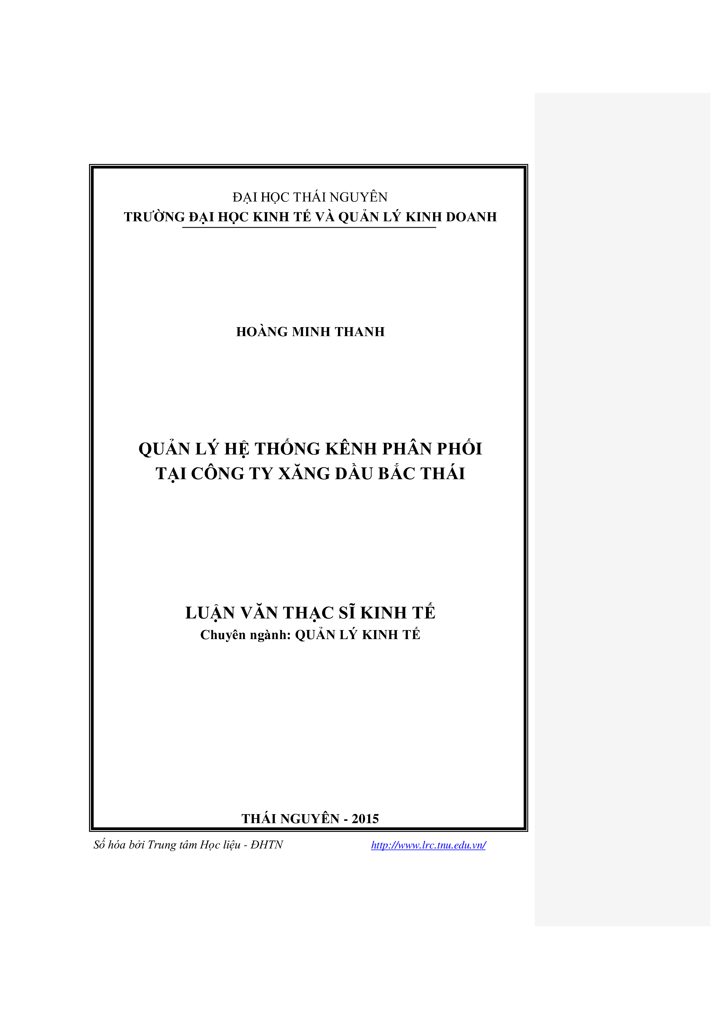 Quản lý hệ thống kênh phân phối tại Công ty xăng dầu Bắc Thái