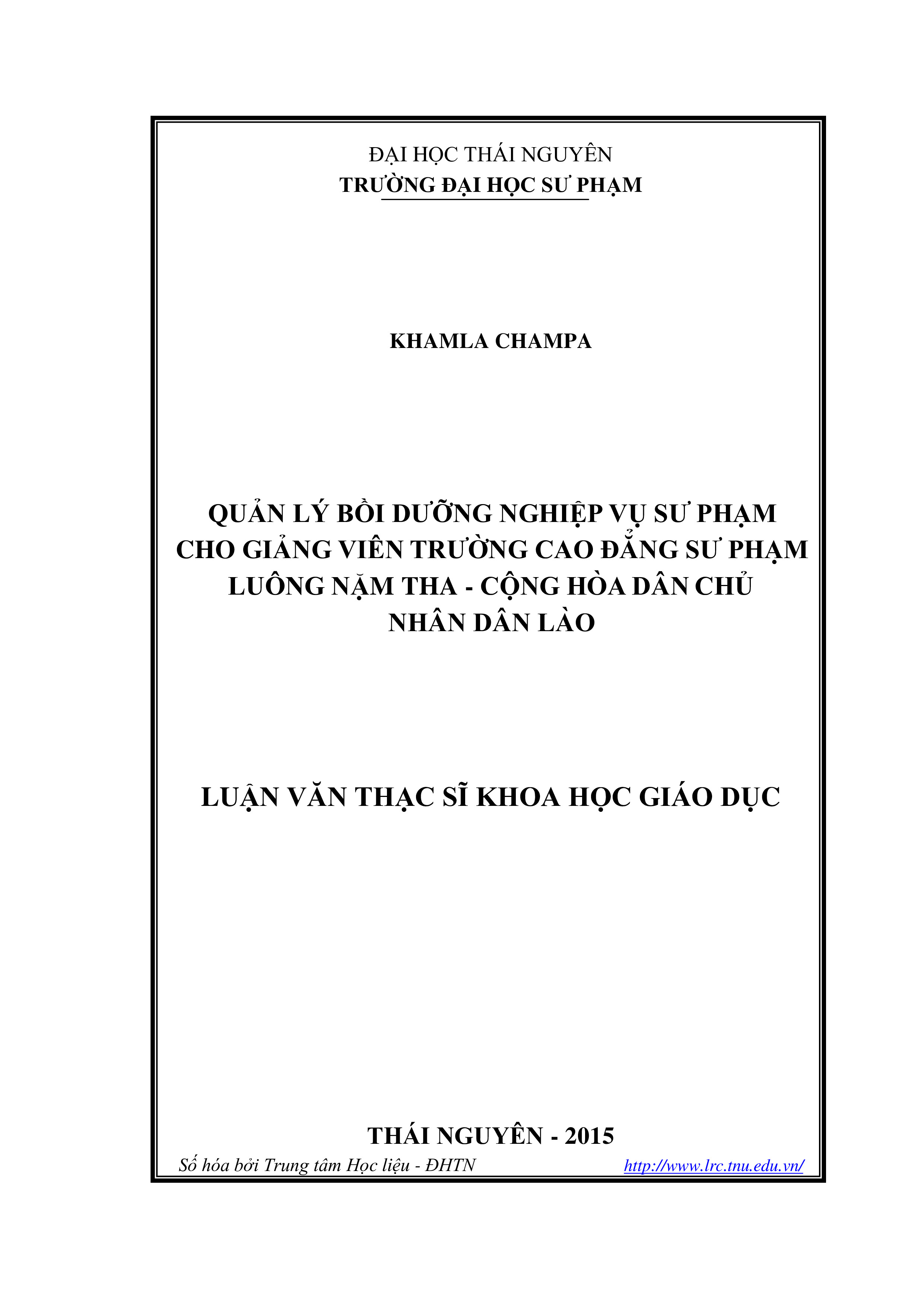 Quản lý bồi dưỡng nghiệp vụ sư phạm cho giảng viên trường Cao đẳng Sư phạm Luông Nặm Tha, Cộng hòa Dân chủ Nhân dân Lào