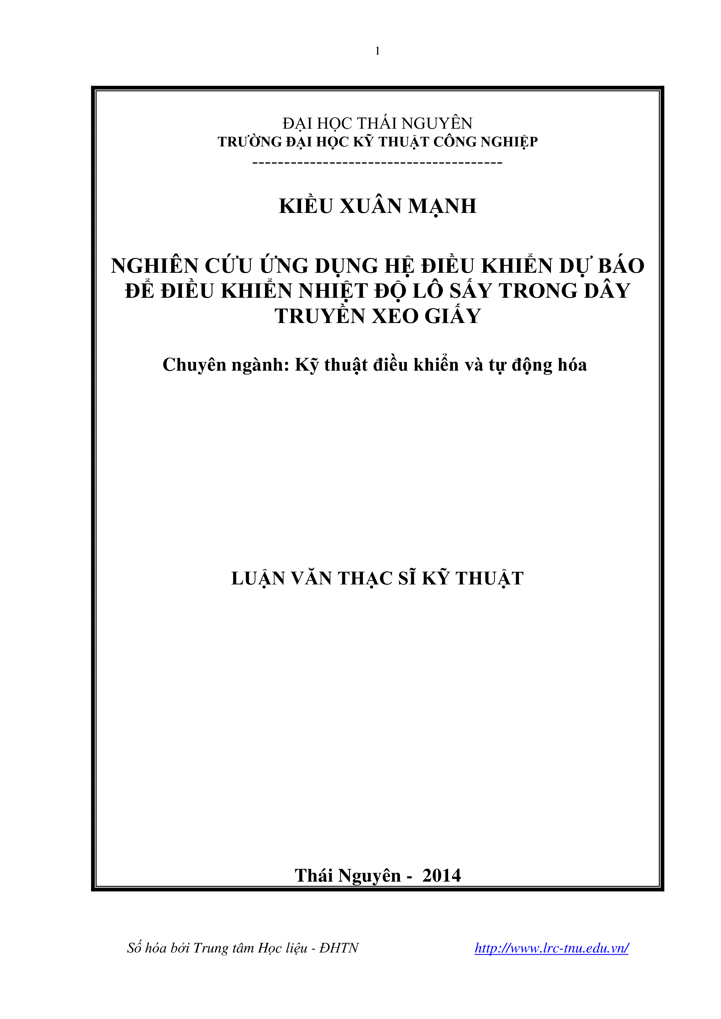 Nghiên cứu ứng dụng hệ điều khiển dự báo để điều khiển nhiệt độ lô sấy trong dây truyền xeo giấy