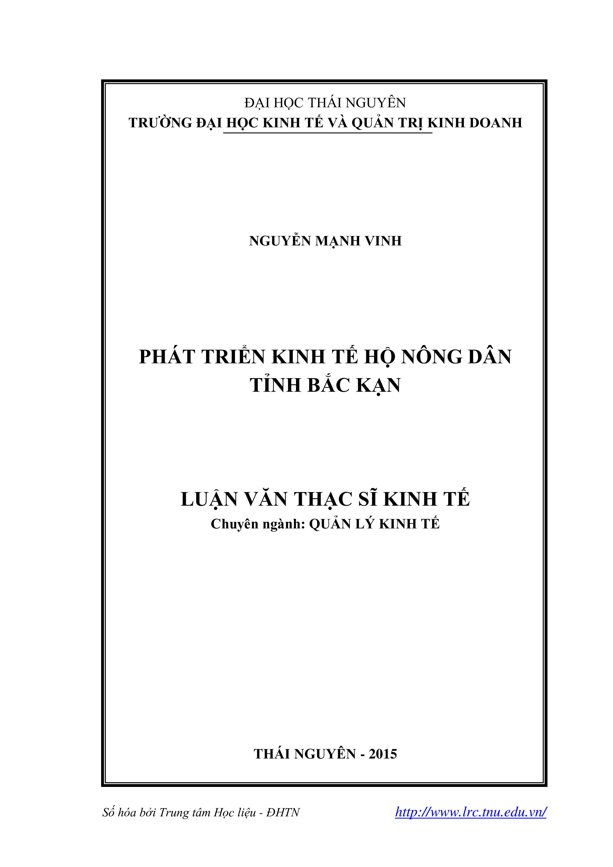 Phát triển kinh tế hộ nông dân tỉnh Bắc Kạn