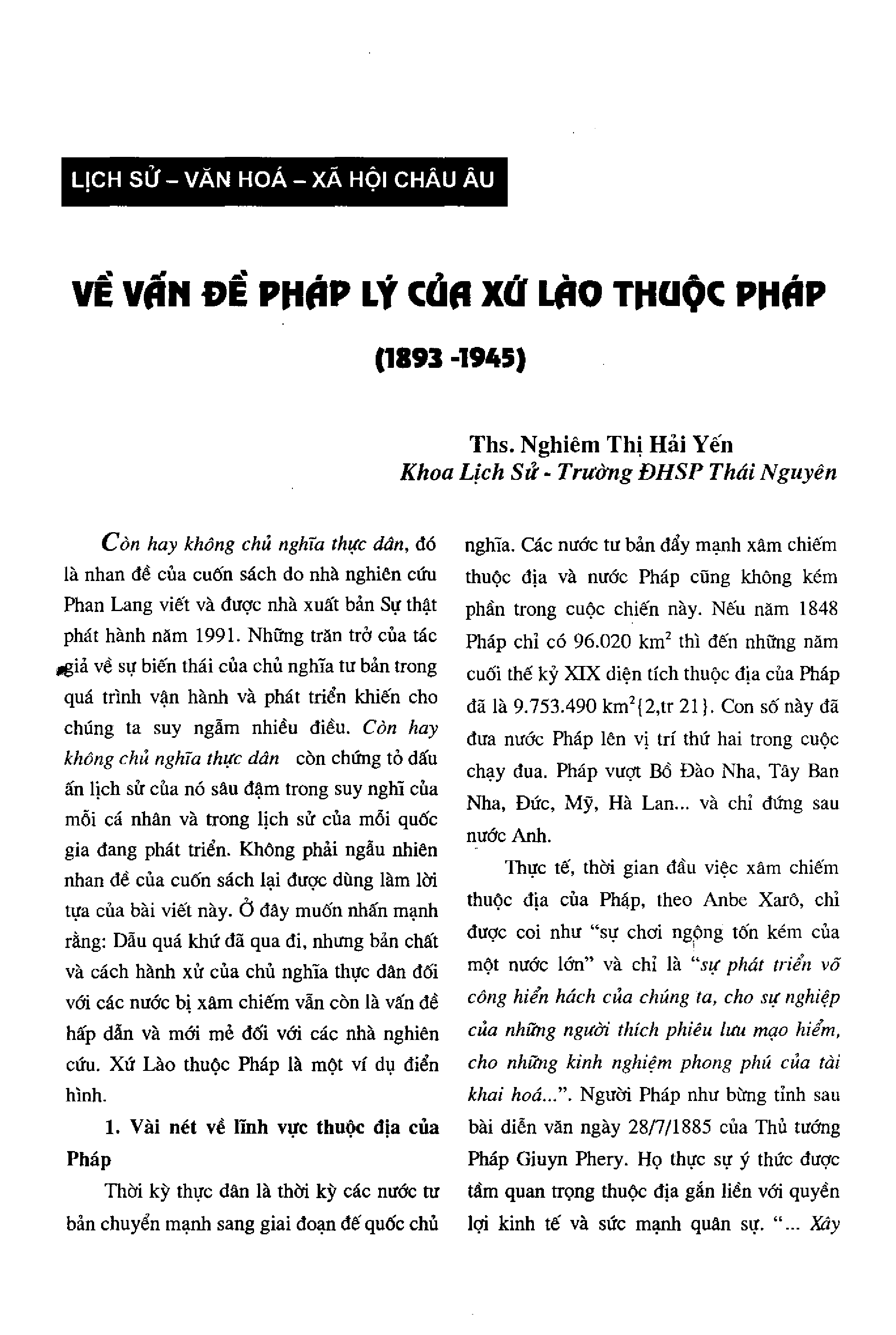 Về vấn đề pháp lý của xứ Lào thuộc Pháp (1893-1945)