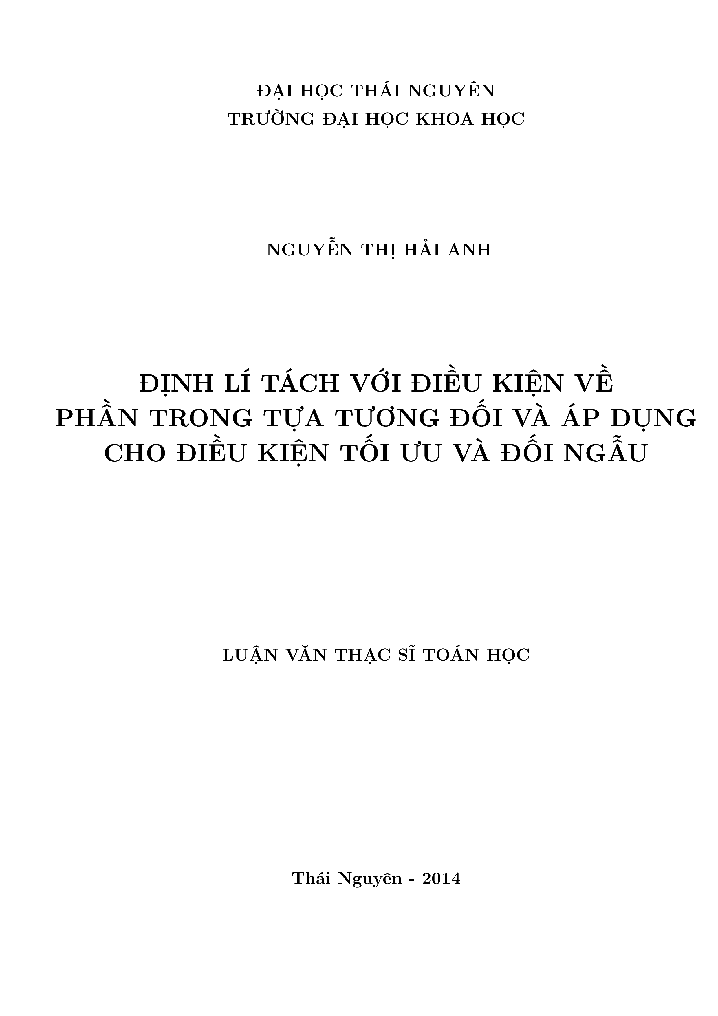 Định lí tách với điều kiện về phần trong tựa tương đối và áp dụng cho điều kiện tối ưu và đối ngẫu