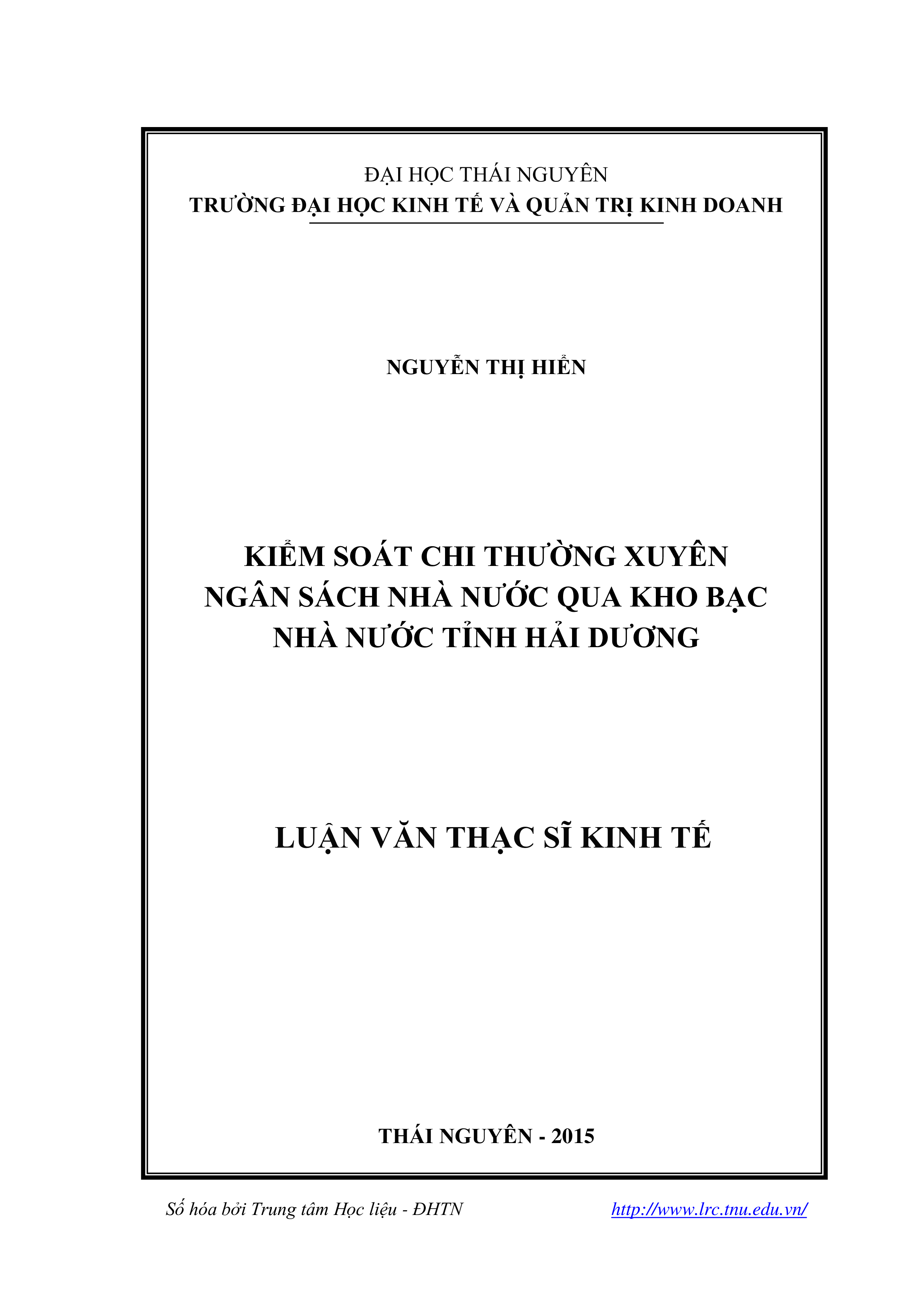 Kiểm soát chi thường xuyên ngân sách nhà nước qua kho bạc nhà nước tỉnh Hải Dương