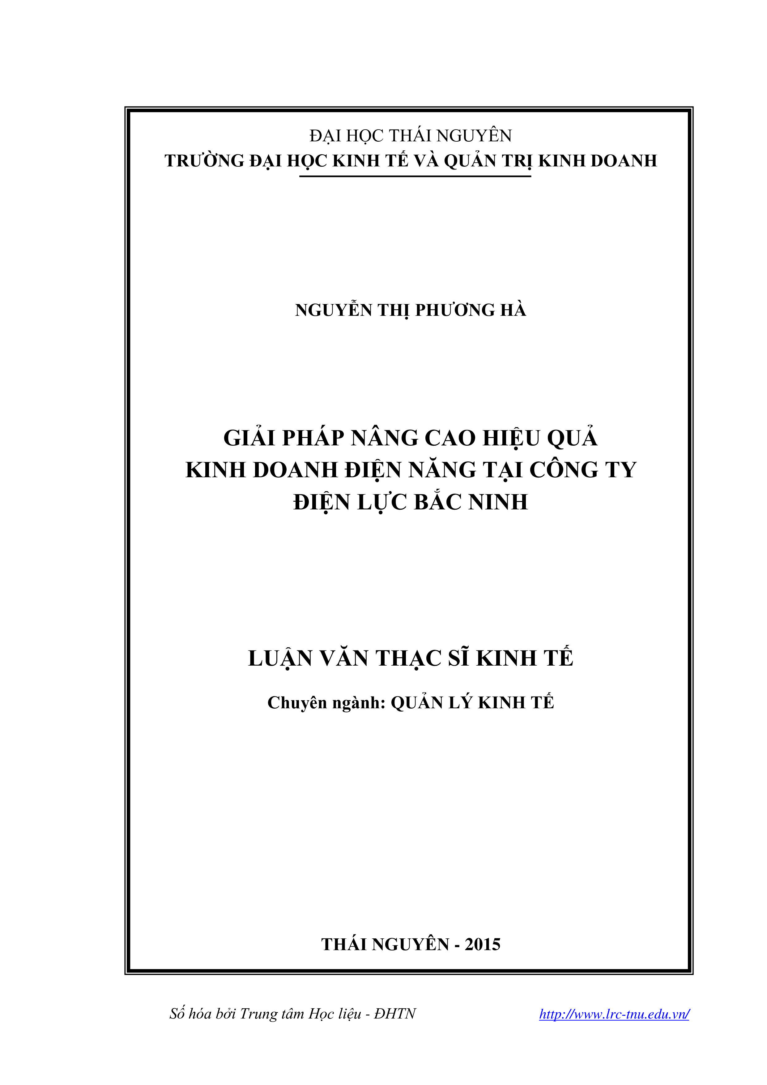 Giải pháp nâng cao hiệu quả kinh doanh điện năng tại công ty điện lực Bắc Ninh