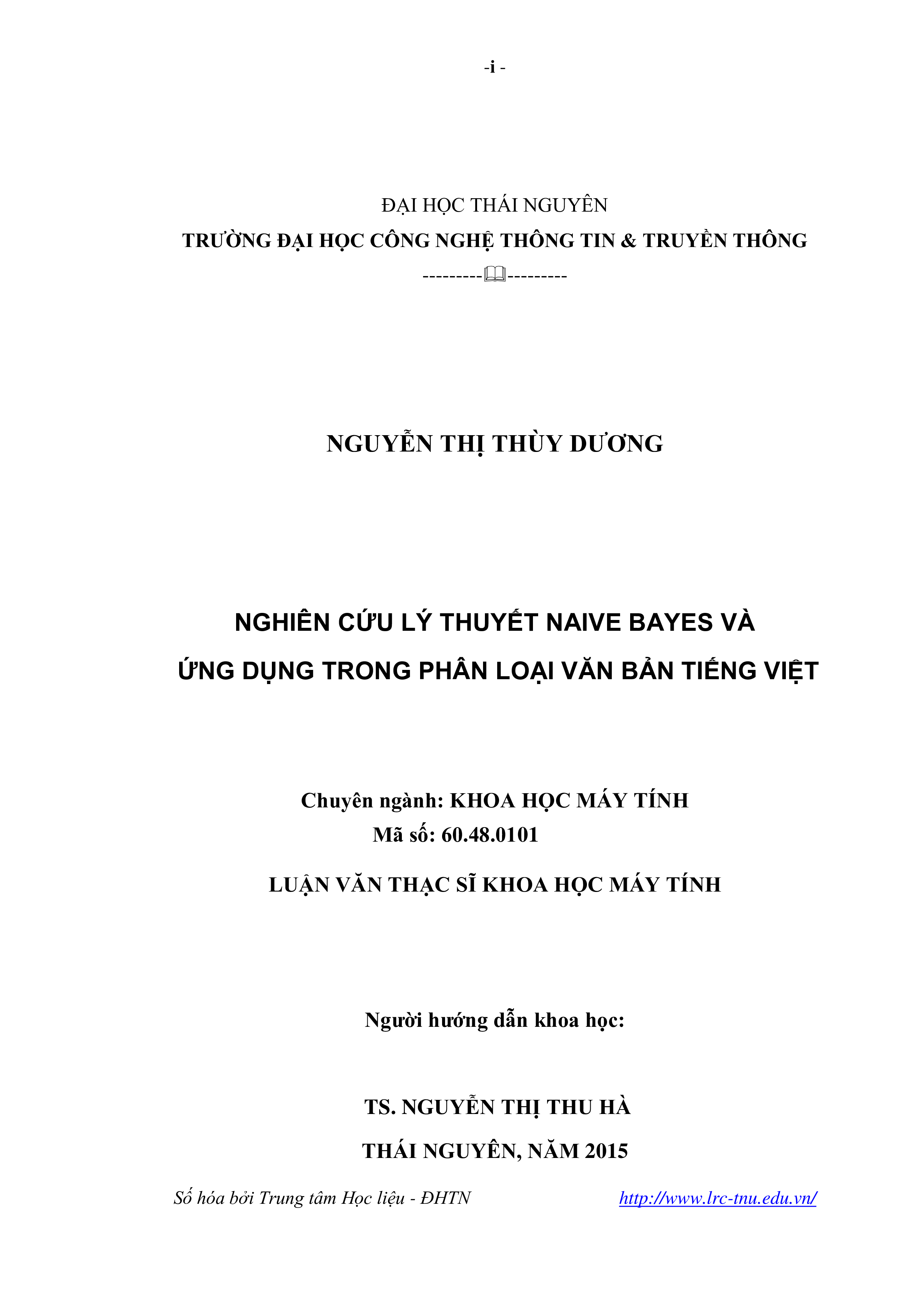 Nghiên cứu lý thuyết Naive Bayes và ứng dụng trong phân loại văn bản tiếng Việt