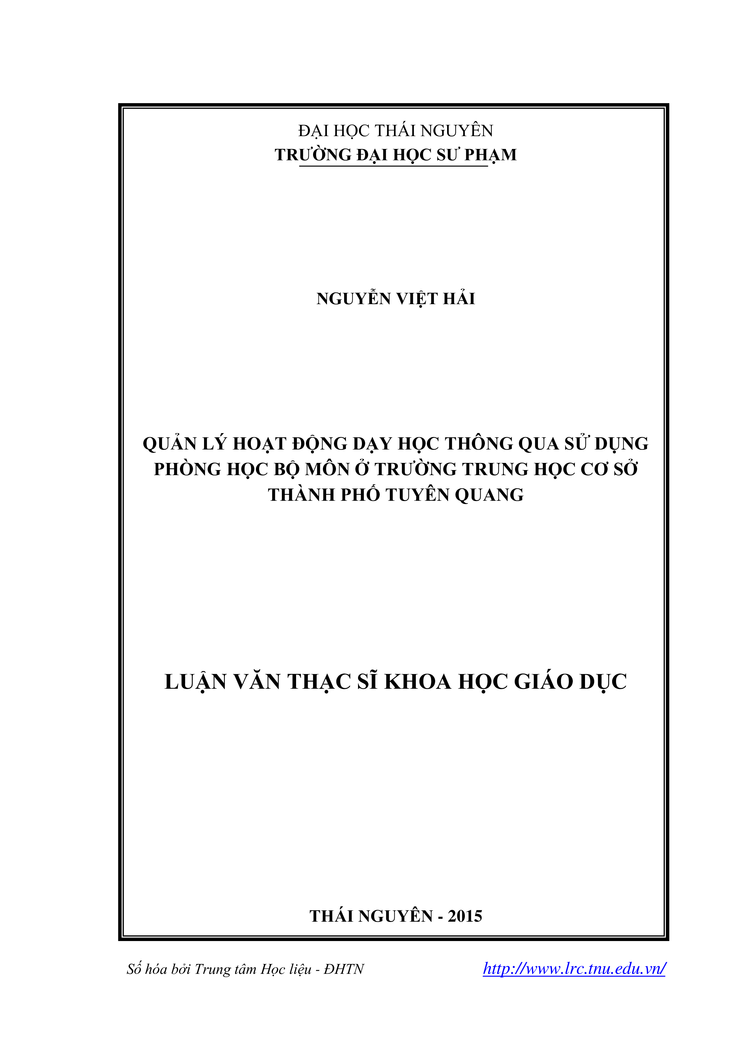 Quản lý hoạt động dạy học thông qua sử dụng phòng học bộ môn ở trường Trung học cơ sở thành phố Tuyên Quang