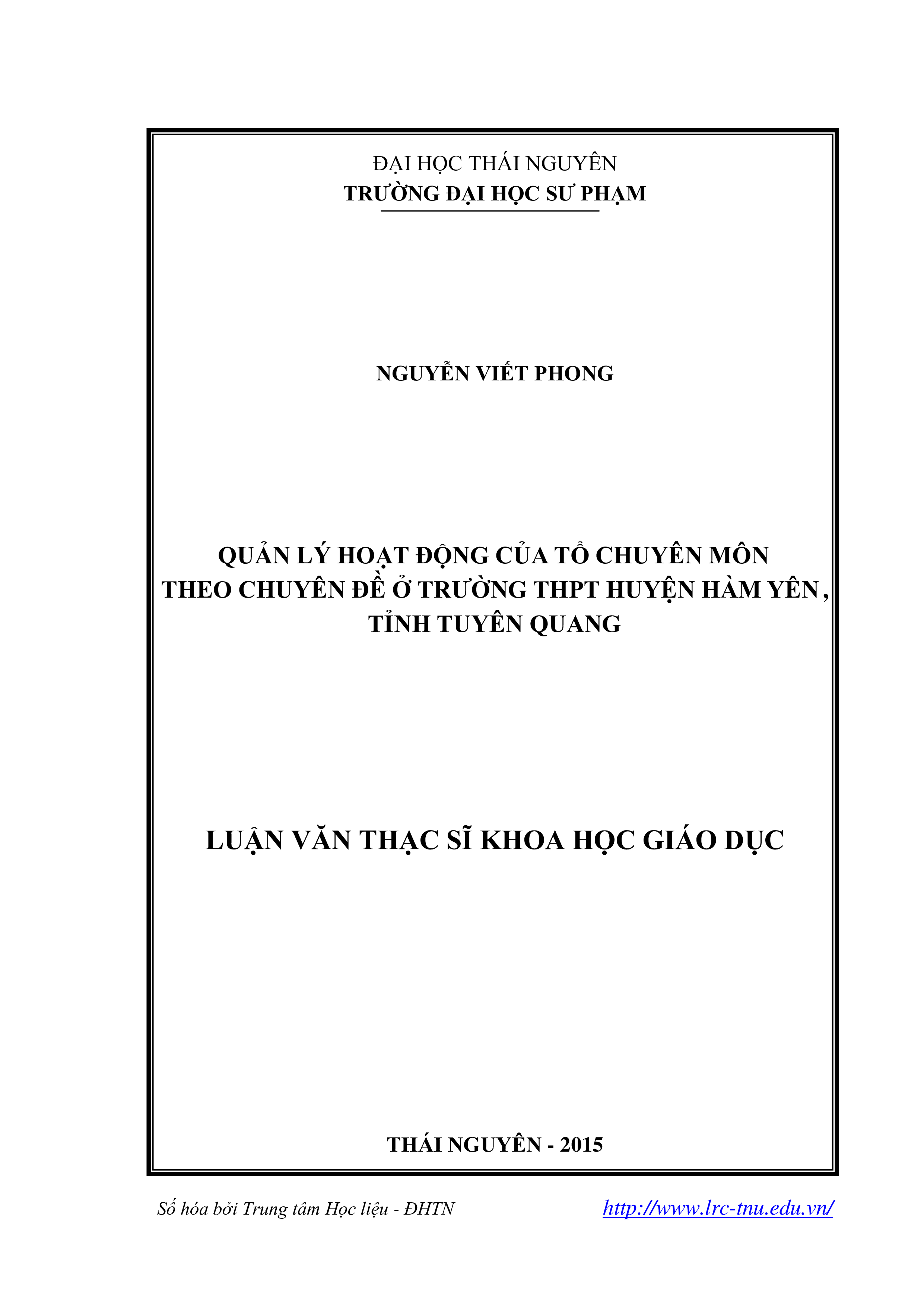 Quản lý hoạt động của tổ chuyên môn theo chuyên đề ở trường THPT huyện Hàm Yên, tỉnh Tuyên Quang