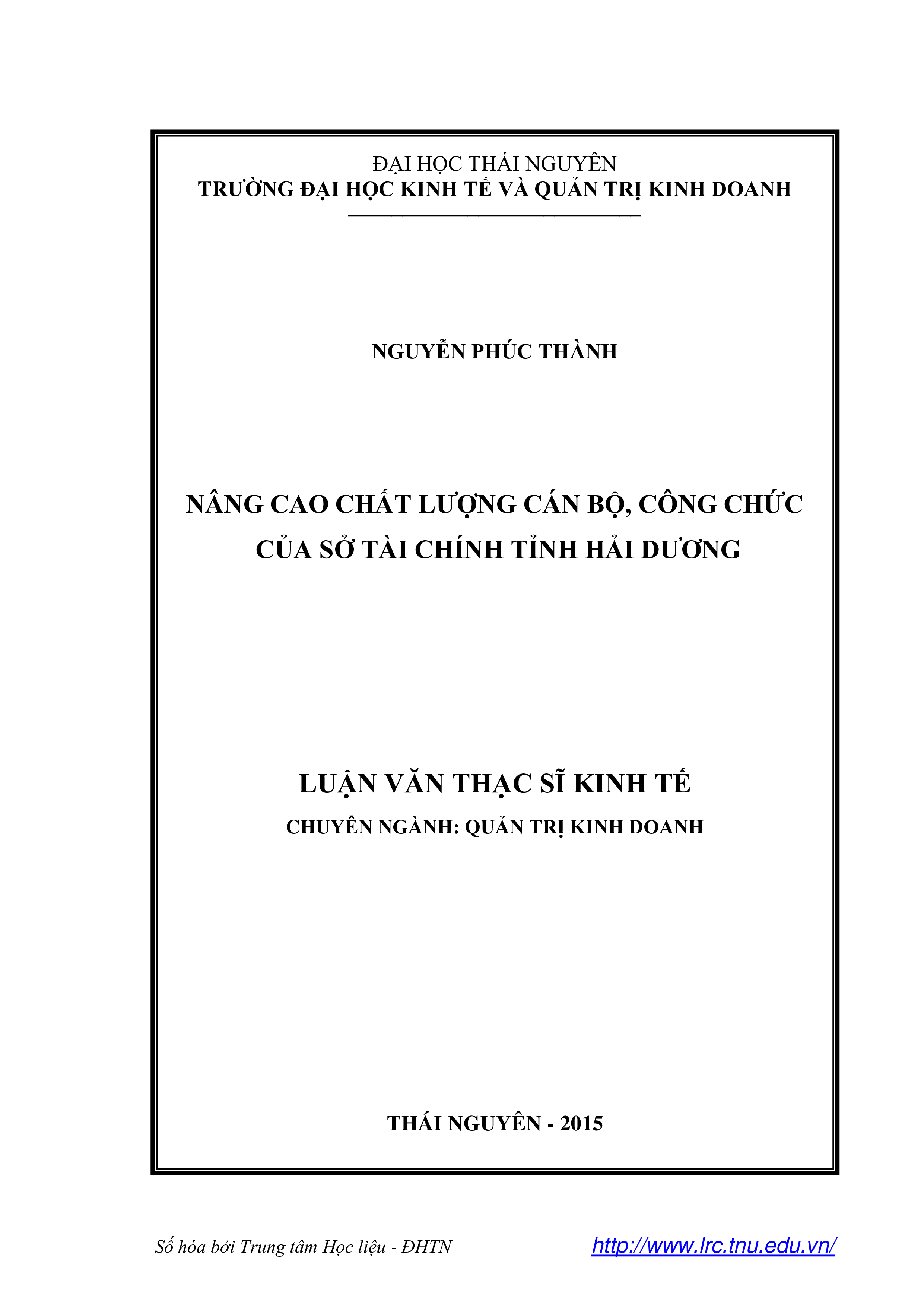 Nâng cao chất lượng cán bộ, công chức của Sở Tài chính tỉnh Hải Dương