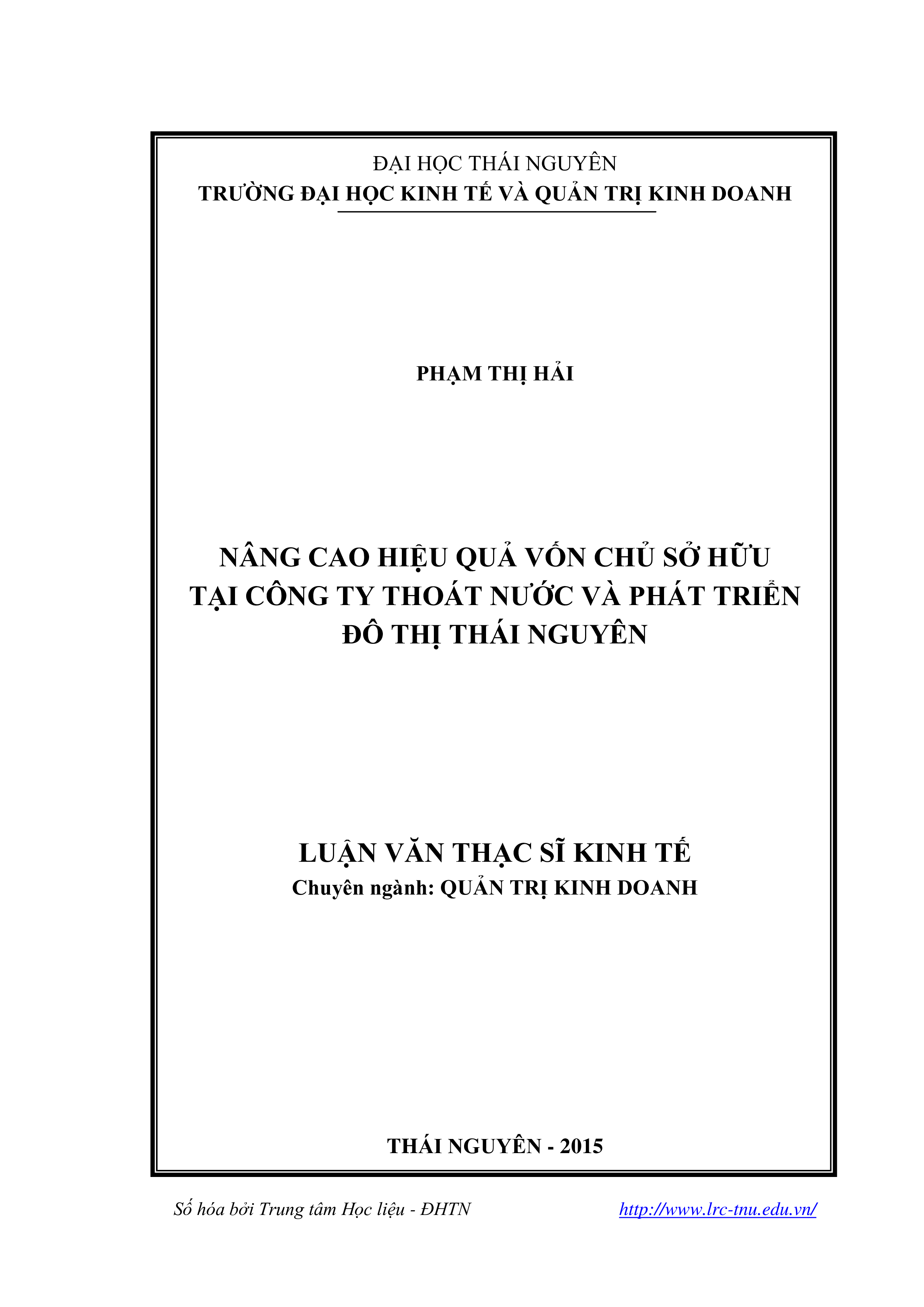 Nâng cao hiệu quả vốn chủ sở hữu tại công ty thoát nước và phát triển đô thị Thái Nguyên