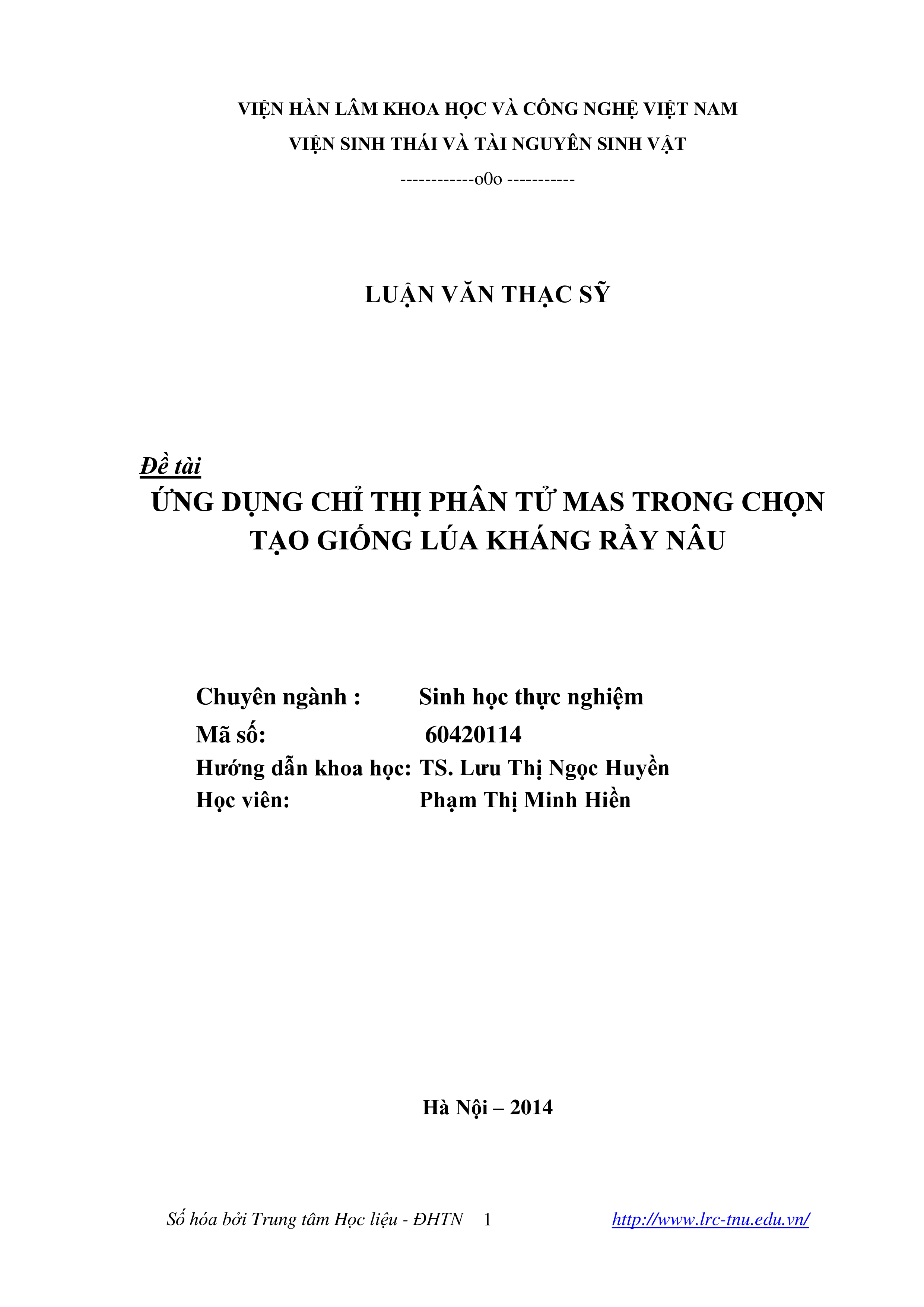 Ứng dụng chỉ thị phân tử Mas trong chọn tạo giống lúa kháng rầy nâu