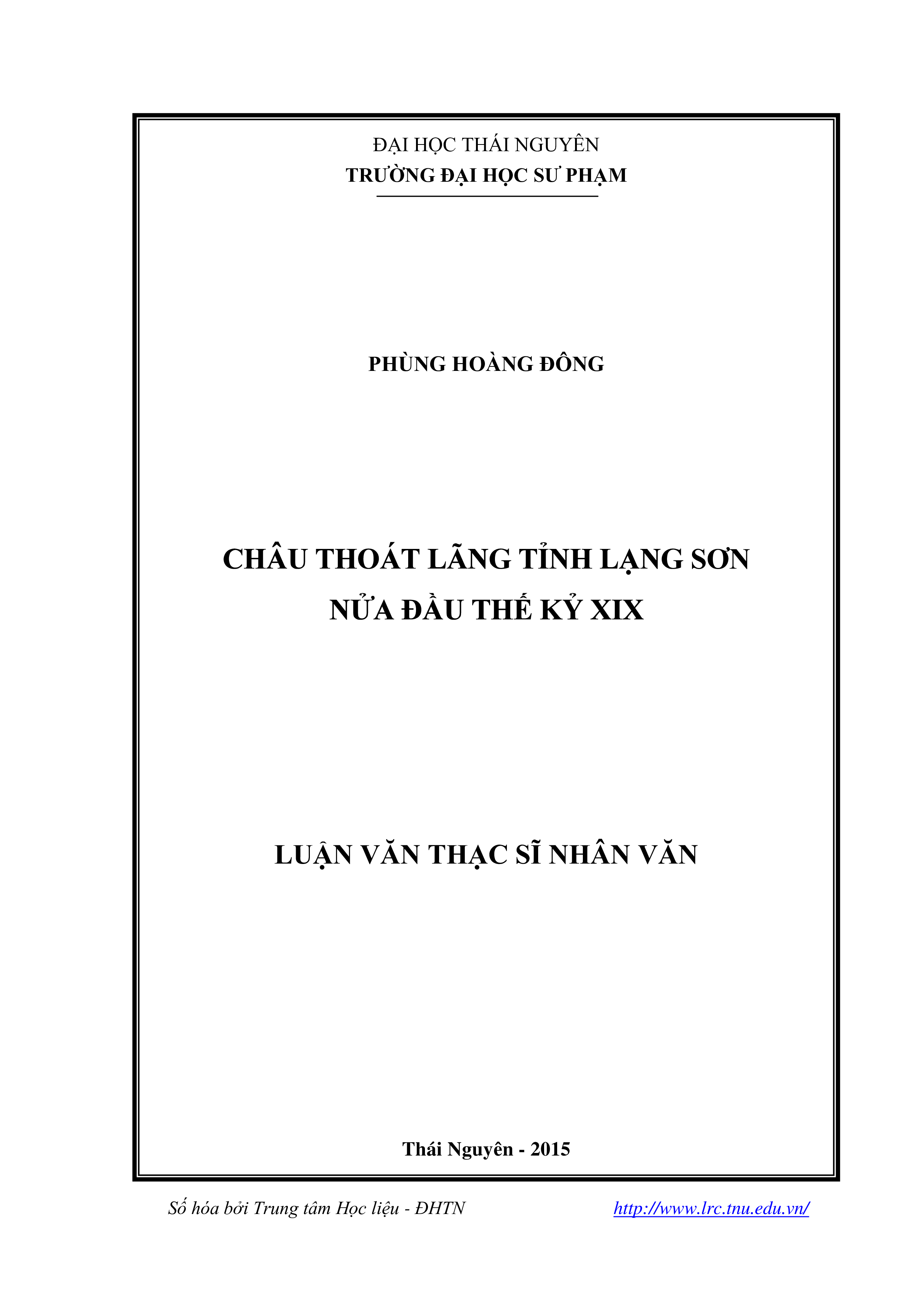 Châu Thoát Lãng tỉnh Lạng Sơn nửa đầu thế kỷ XIX