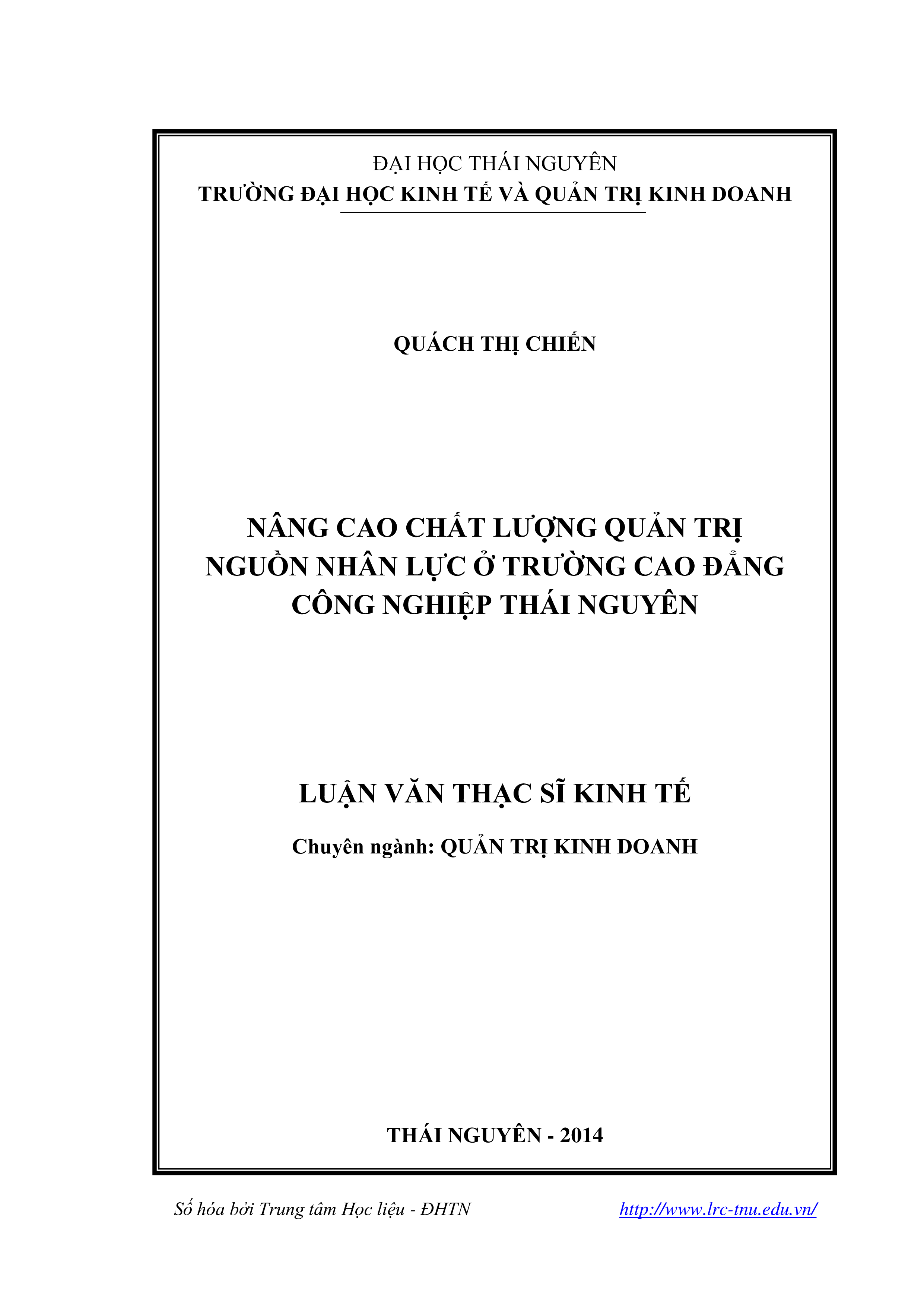 Nâng cao chất lượng quản trị nguồn nhân lực ở trường Cao đẳng Công nghiệp Thái Nguyên