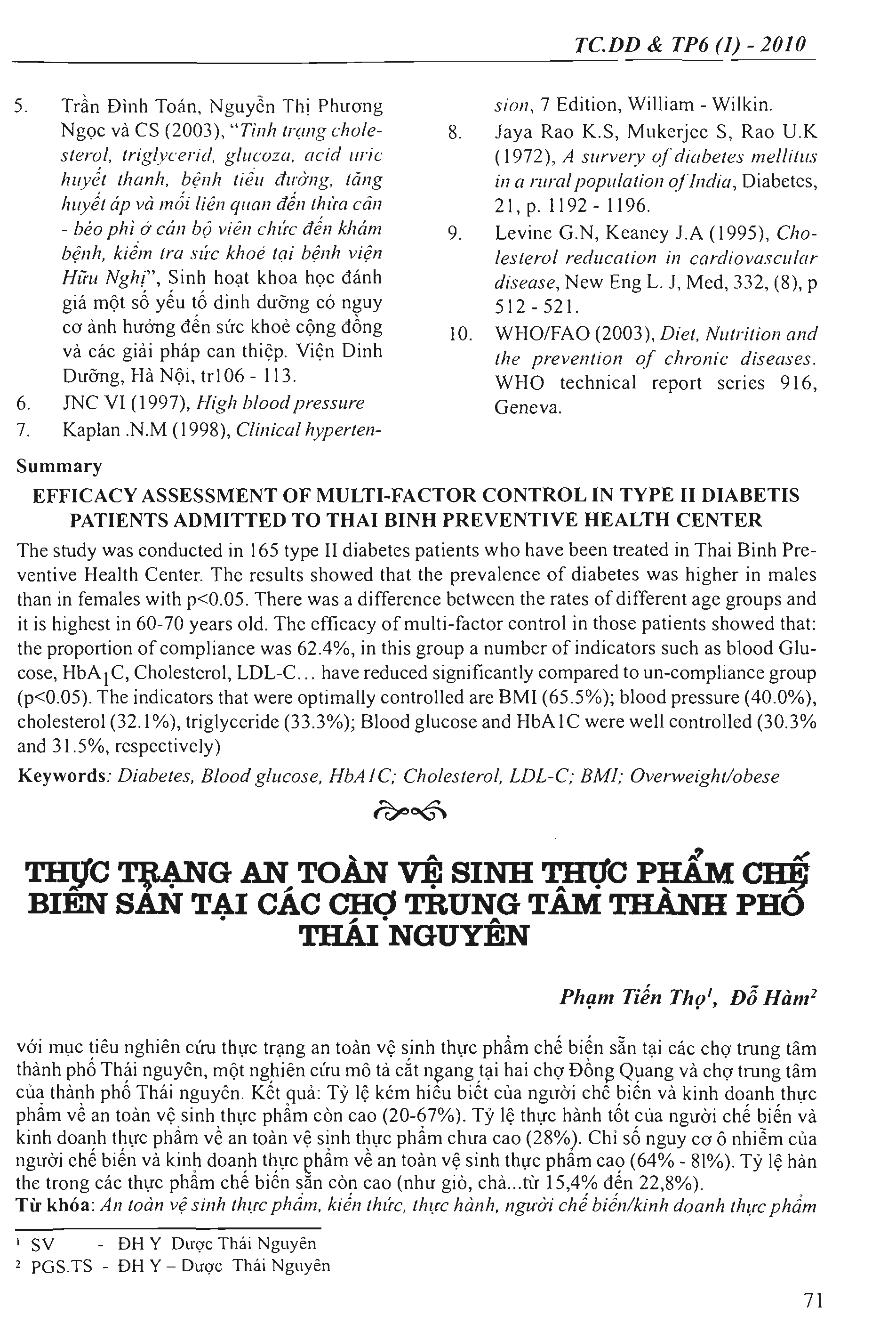 Thực trạng an toàn vệ sinh thực phẩm chế biến sẵn tại các chợ trung tâm thành phố Thái Nguyên