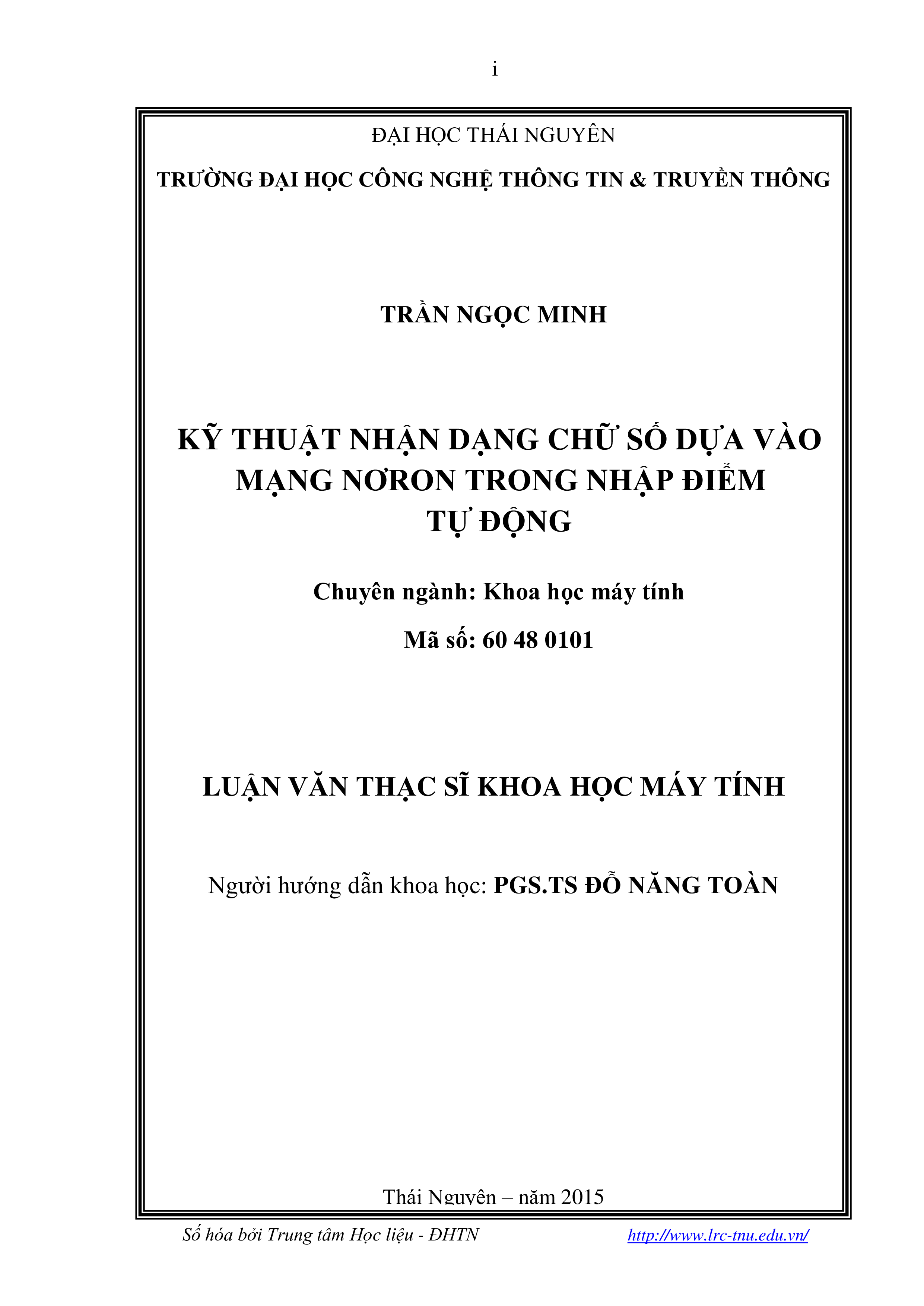 Kỹ thuật nhận dạng chữ số dựa vào mạng nơron trong nhập điểm tự động