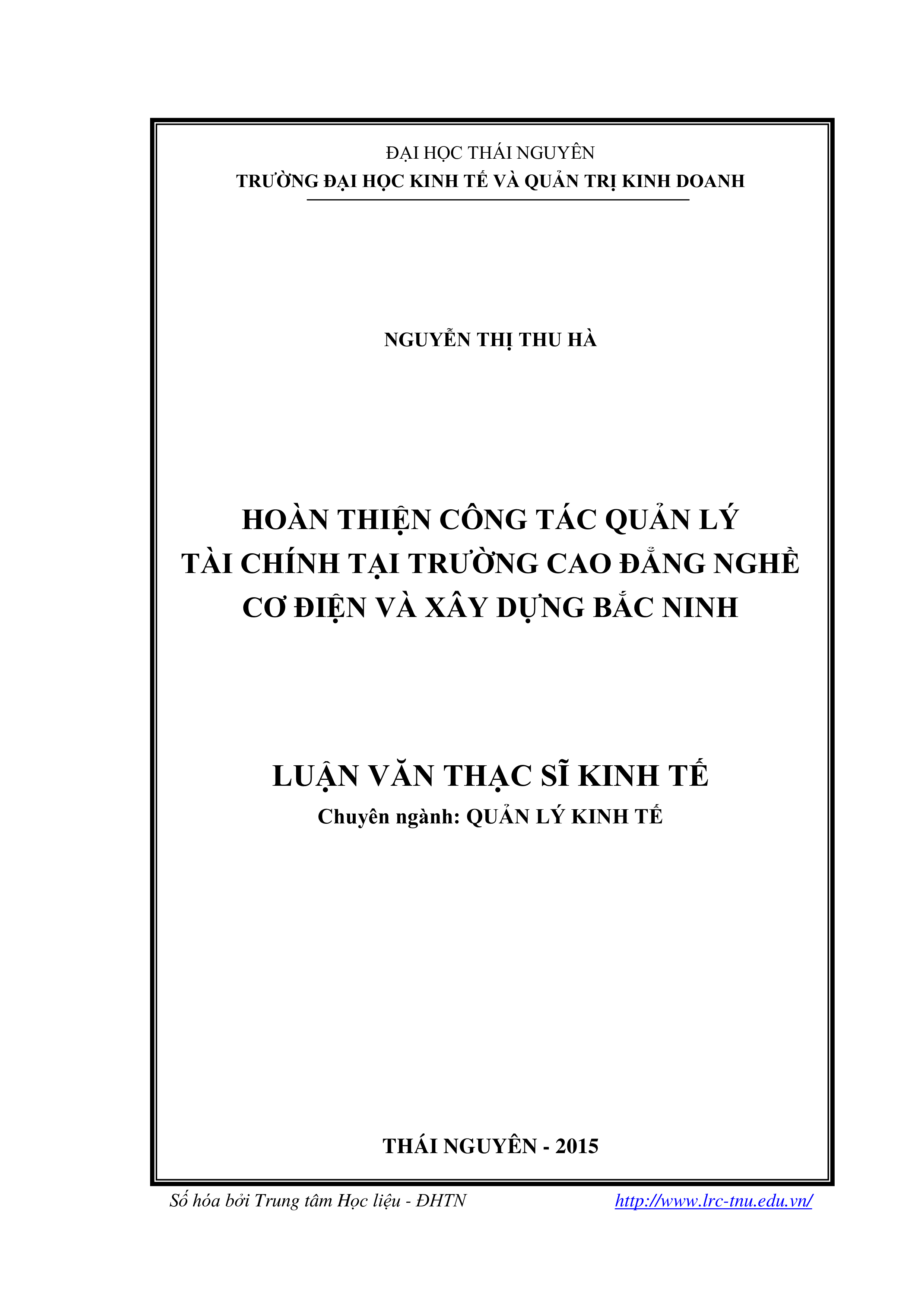 Hoàn thiện công tác quản lý tài chính tại trường cao đẳng nghề cơ điện và xây dựng Bắc Ninh